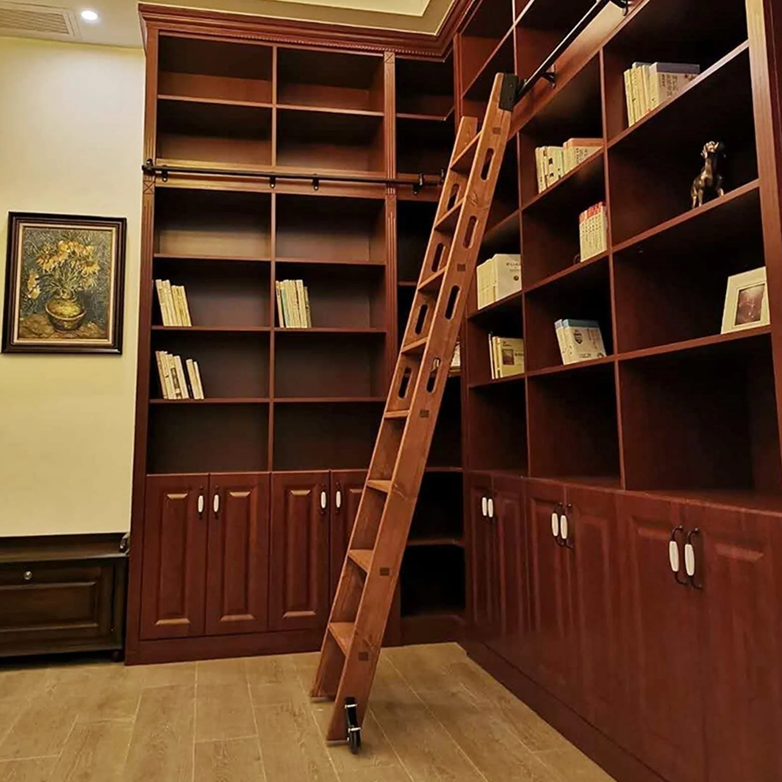 Zestaw sprzętowy drabiny toczącego, mobilna mobilna biblioteka 3,3ft-20 stóp ścieżki drabiny Hardware do domu/strychu, przesuwane drzwi stodoły (bez drabiny)