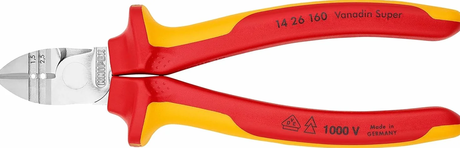 KNIPEX Szczypce tnące boczne do ściągania izolacji chromowany z wielokomponentowymi osłonkami, izolowane wg VDE 160 mm, 14 26 160