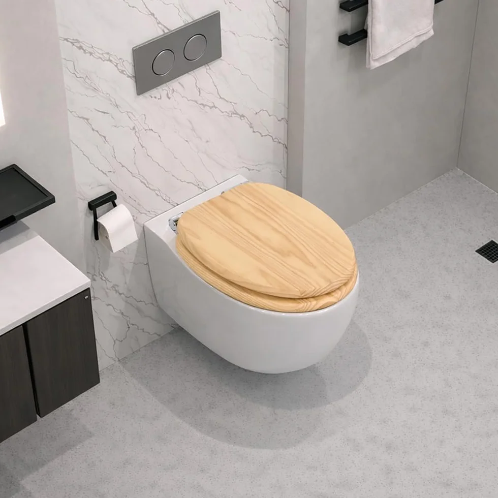 Deska sedesowa z litego drewna sosnowego, wolnoopadająca, szybkie zapięcie i Easy-Clean, Soft-Touch PIKLiDS