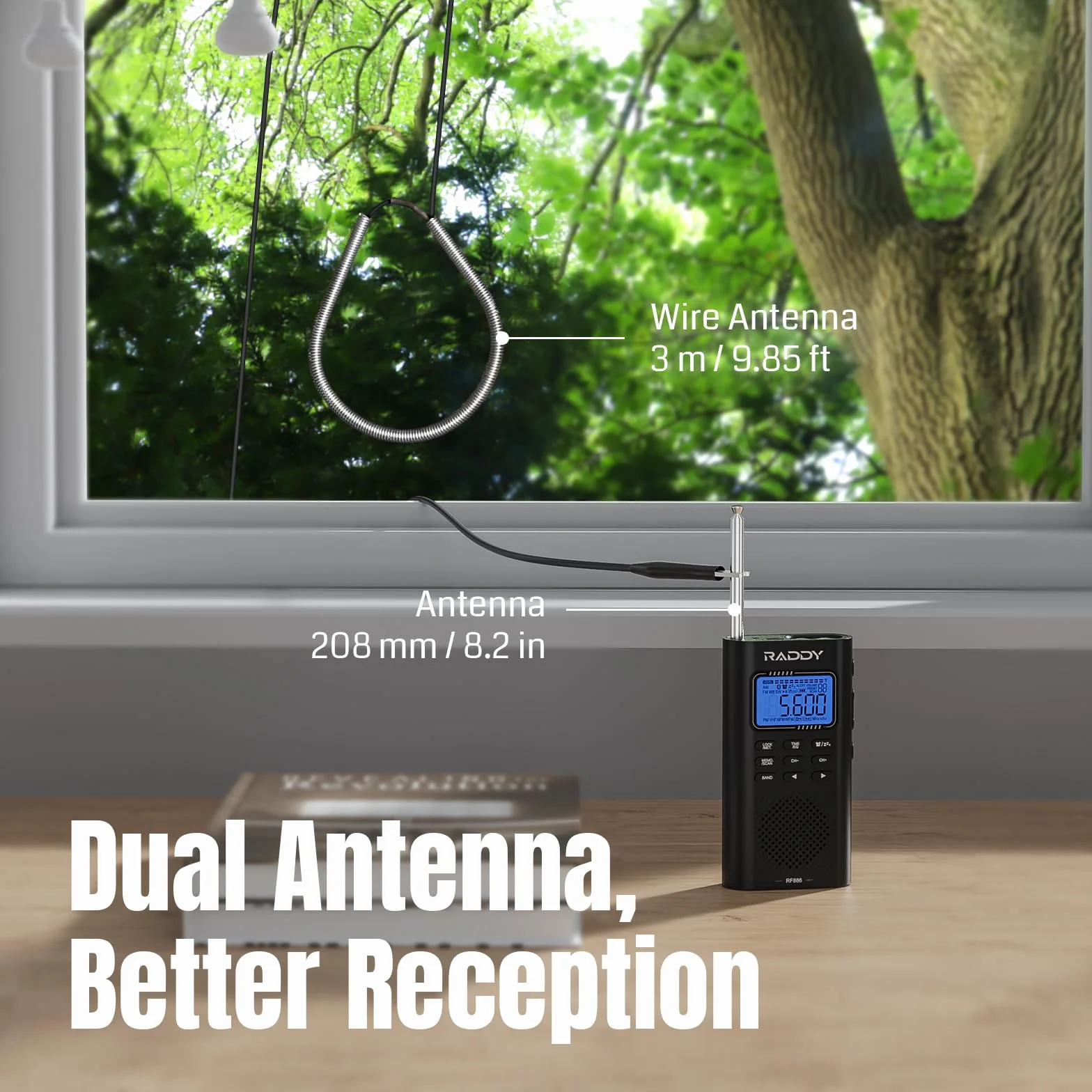 Raddy RF886 Przenośne radio krótkofalowe AM/FM/SW/UKW z głośnikiem BT i anteną 3m