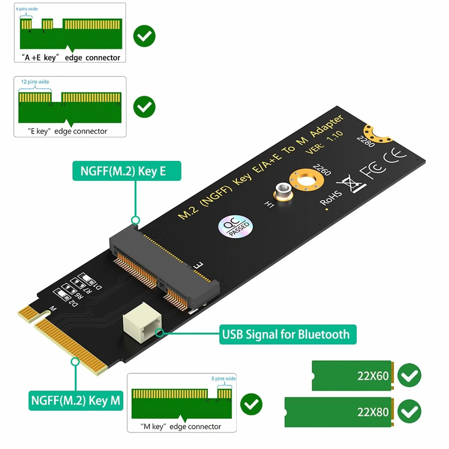 Karta M.2 NGFF A E Key WiFi Bluetooth 4.2 do Adaptera M.2 Key M SSD AX200/AX201/AX210