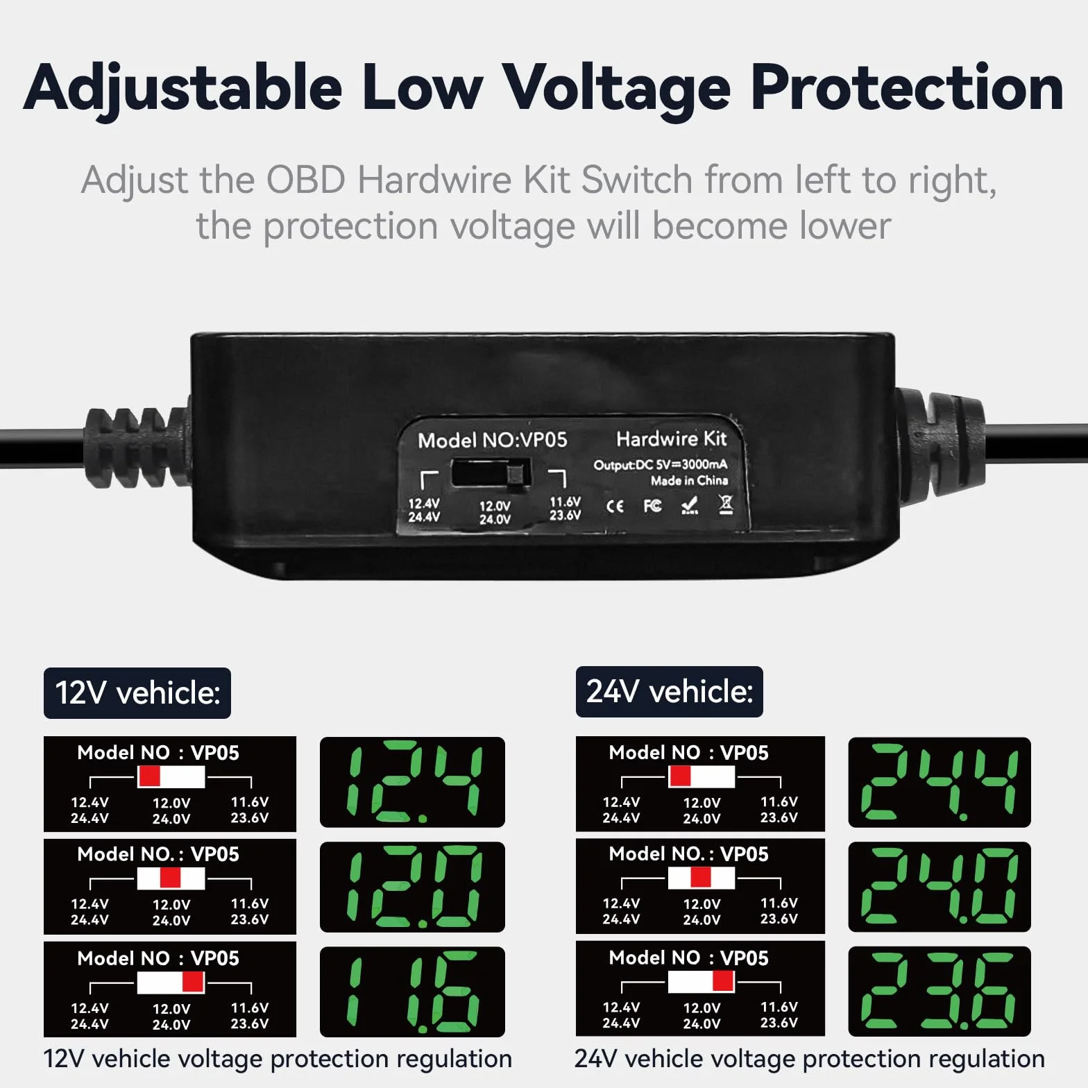 REDTIGER Zestaw Hardwire OBD Dash Cam z portem USB C, 12V-24V do 5 V, ochrona niskiego napięcia do trybu parkowania 24H, odpowiednia kamera z serii Dash Cam