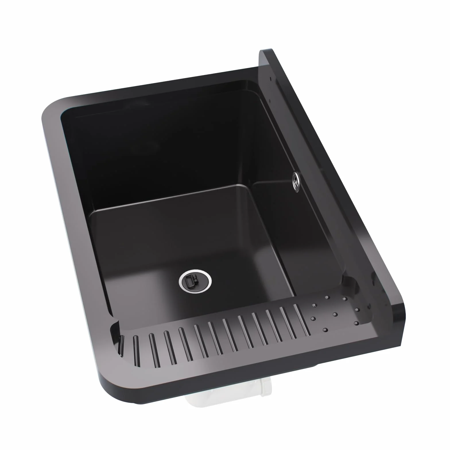 QLS Zlew PP 50,8x33,8 cm z syfonem i zestawem czarny | Do garażu, warsztatu i pralni. Odporny na ciepło, łatwy w czyszczeniu, z zestawem montażowym