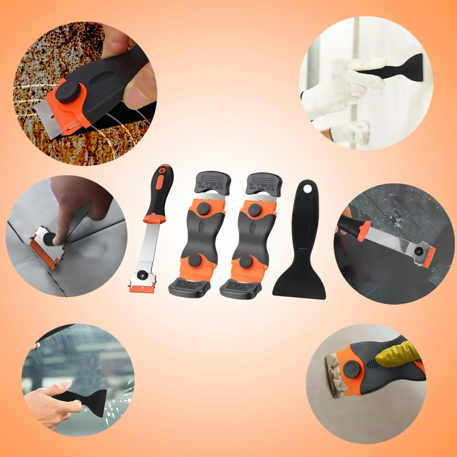 Razor Scraper Tool Set Zestaw 4 Narzędzi z 60 Ostrzami. Usuwanie Farby, Naklejek, Kleju z Szyb, Płytek, Kuchenek. Idealny do Powierzchni DIY.