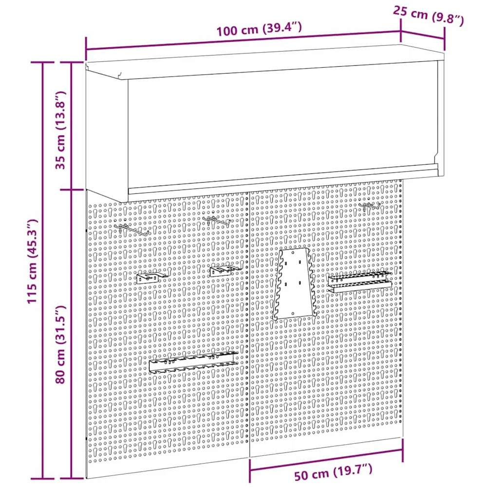 vidaXL Zestaw szafek narzędziowych z półką 3 pcs Czarny, Organizacja warsztatu, ścienny szafka na narzędzia, metalowe przechowywanie, pegboard do garażu, idealne na bałagan