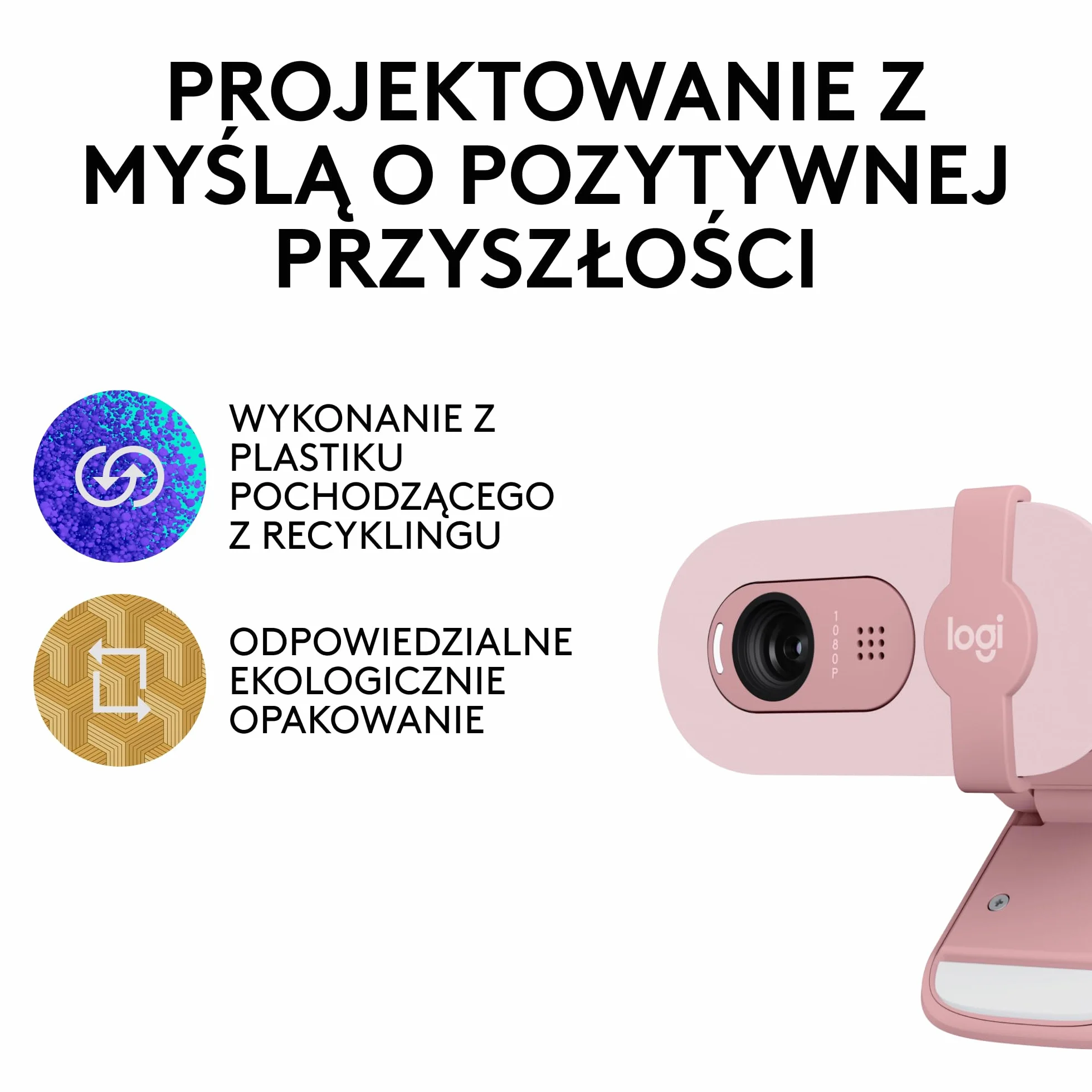 Logitech Brio 100 Full HD Kamera do spotkań, automatyczny balans światła, wbudowany mikrofon, USB-A, Róża