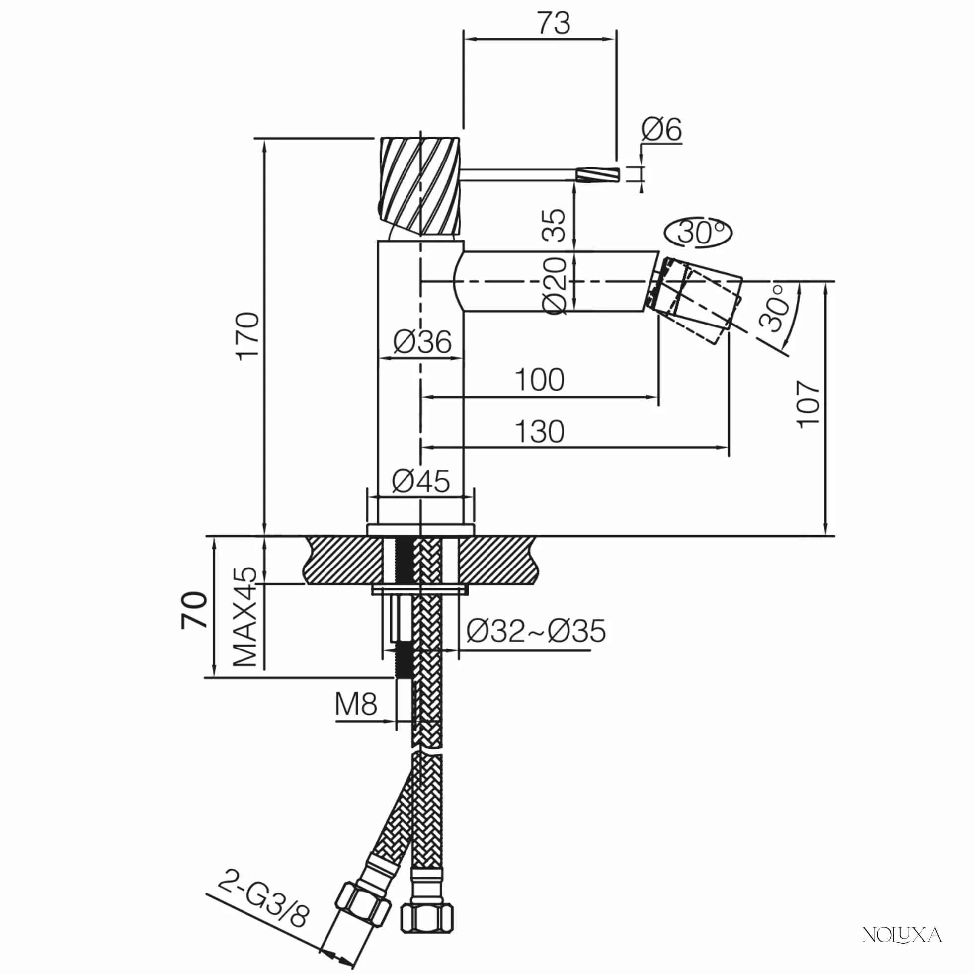IMEX Bide matowa czerń bateria łazienkowa, bateria bidetowa, bateria bidetowa z mieszaczem ciepłej i zimnej wody, bateria bidetowa, bateria bidetowa, łatwa instalacja, seria Bless