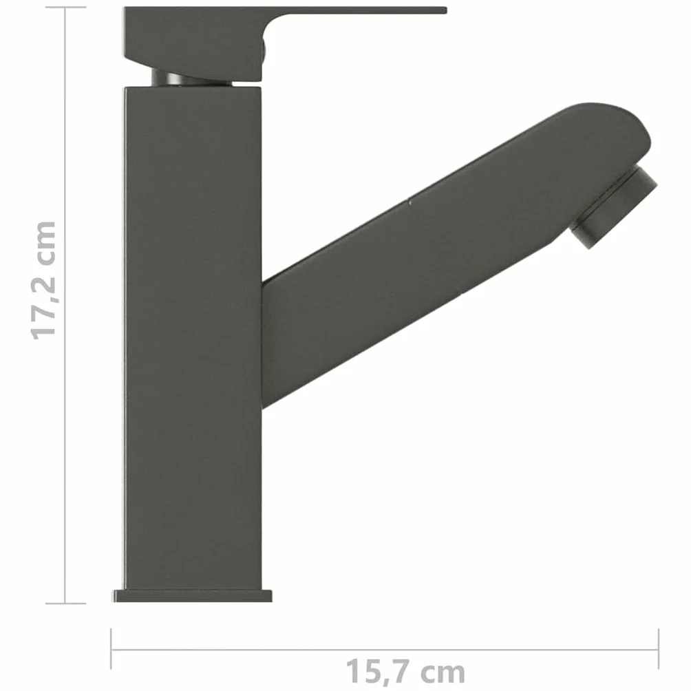 Bateria umywalkowa z wyciąganą wylewką prysznicową, szara, bateria mieszakowa ze stali nierdzewnej 157 x 172 mm, obracana o 360 stopni, jednouchwytowa bateria do łazienki i kuchni