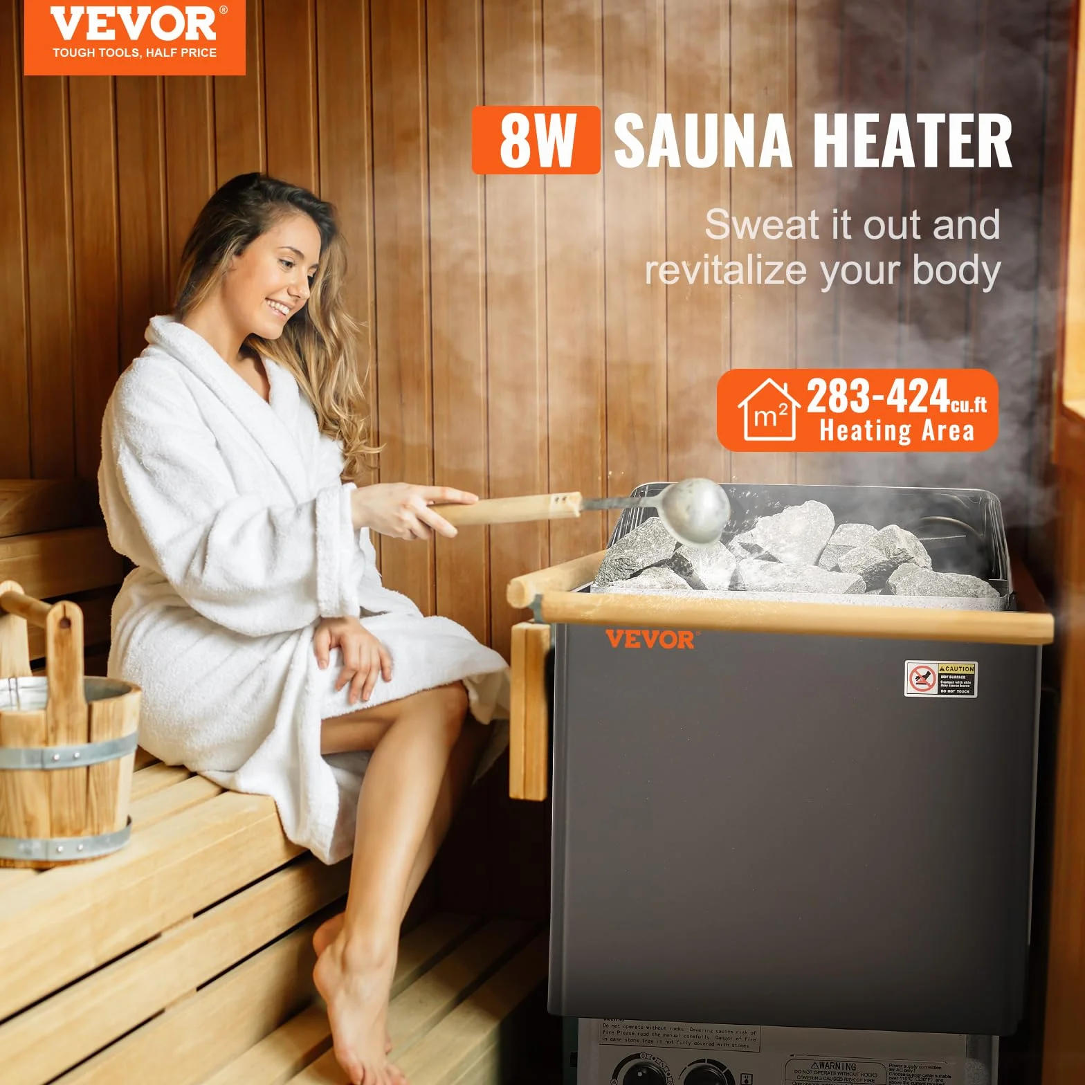 VEVOR Przenośny elektryczny podgrzewacz do sauny 8 kW 400 V 3N z zegarem 3h wbudowany kontroler 110 ° C maks. do sauny 8-12 m³ Hotel Spa prysznic komercyjny użytek komercyjny, kamienie nie są