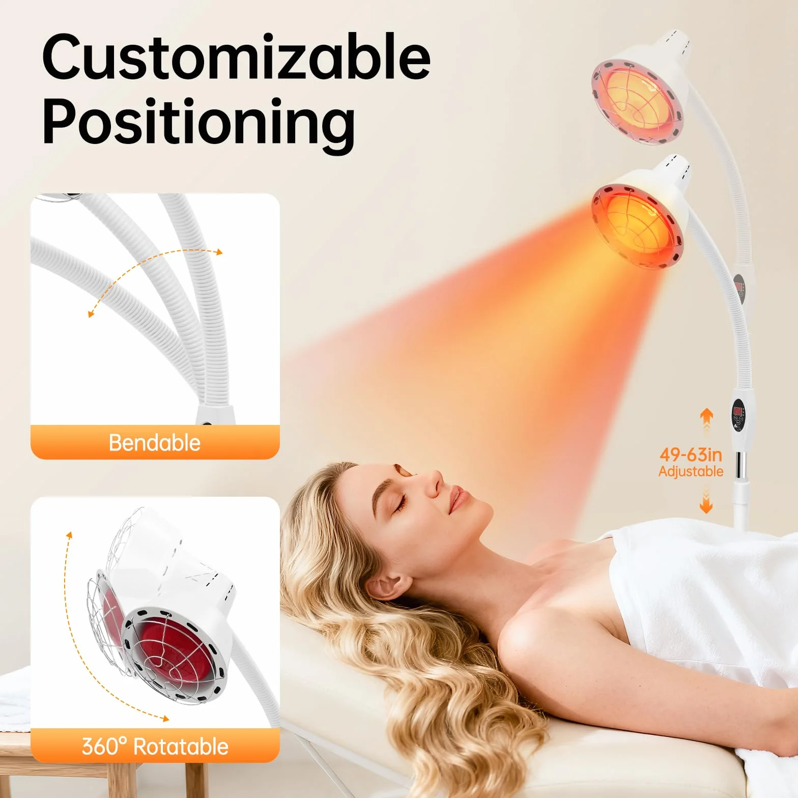 Lampa grzewcza 275 W, czerwone światło, lampa na podczerwień, lampa stojąca, lampa stojąca o 360°, czerwone światło, do terapii, do masażu salonowego, leczenia przeziębienia i napięcia mięśni