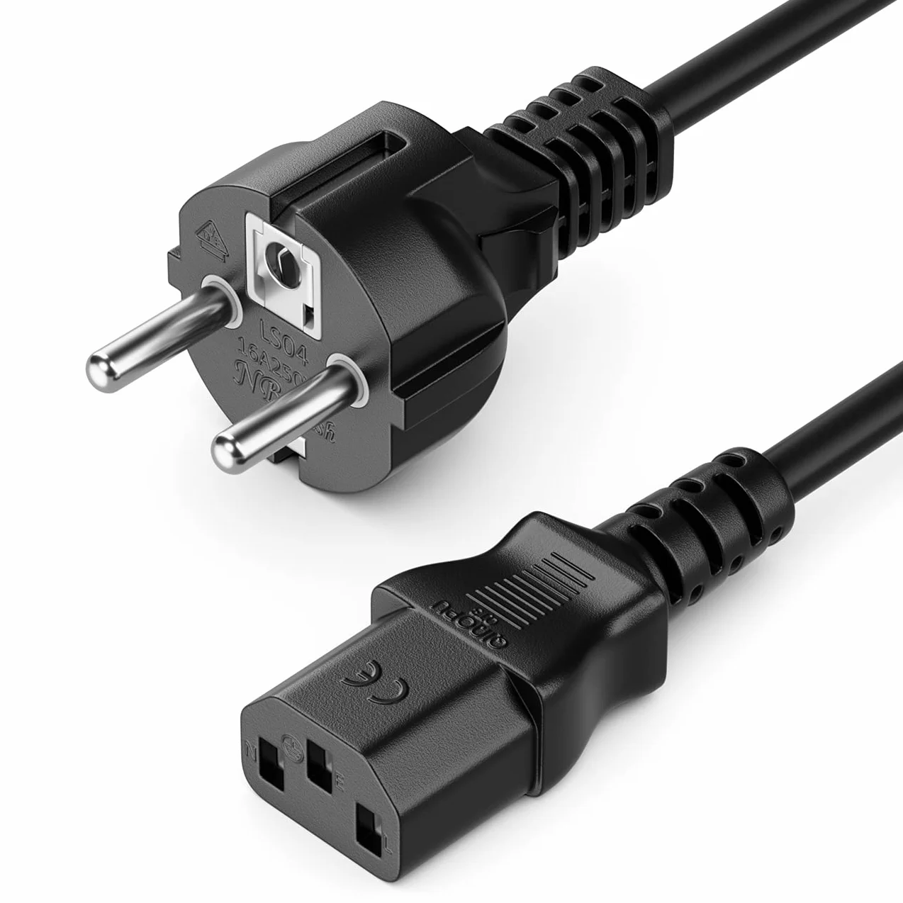 deleyCON 3,0m Kabel Zasilający Przewód Sieciowy Linia Prądu do Urządzeń Wtyk Ochronny Typ F (CEE 7/7) na Gniazdo C13 PC Komputer Monitor Drukarka Projektor - Czarny