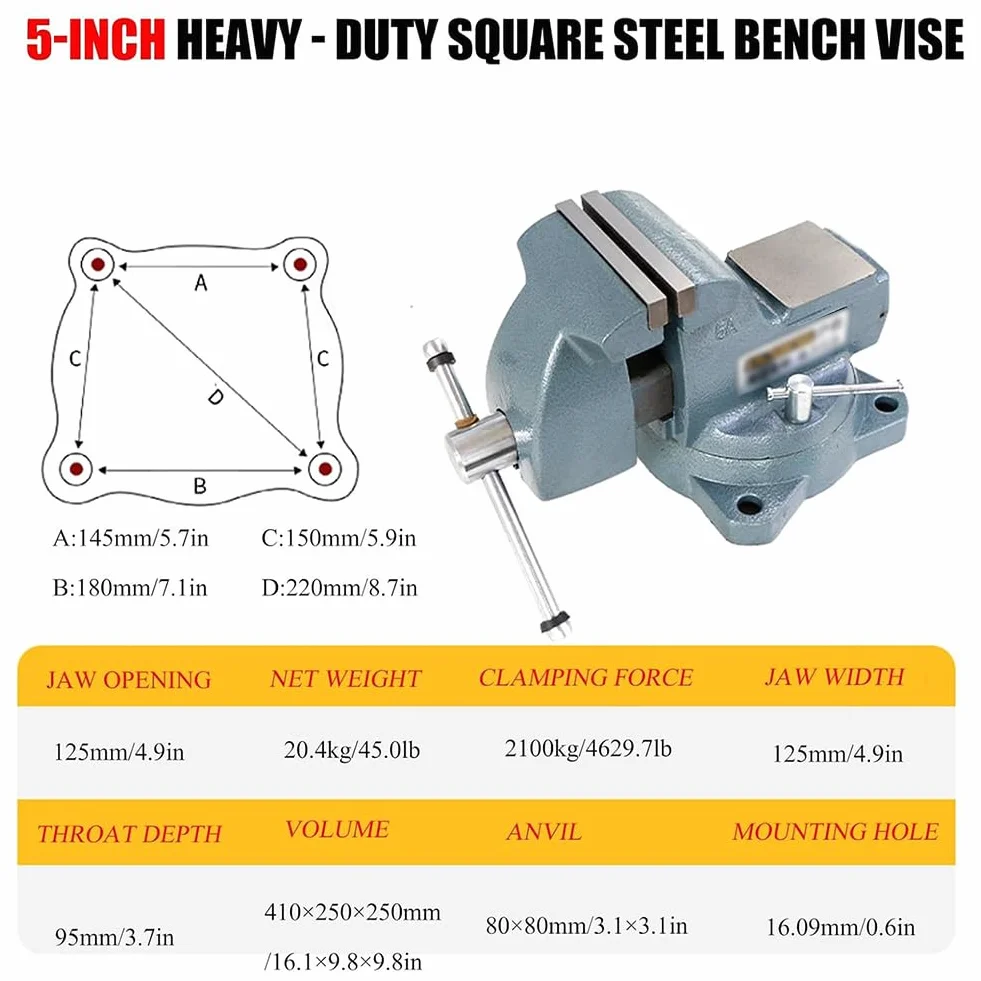 Imadło stołowe Heavy Duty, wielofunkcyjne imadło stołowe, uniwersalne imadło 5 cali z obrotową podstawą 360°, obrotowy stół roboczy do obróbki drewna, narzędzia ciesielskie