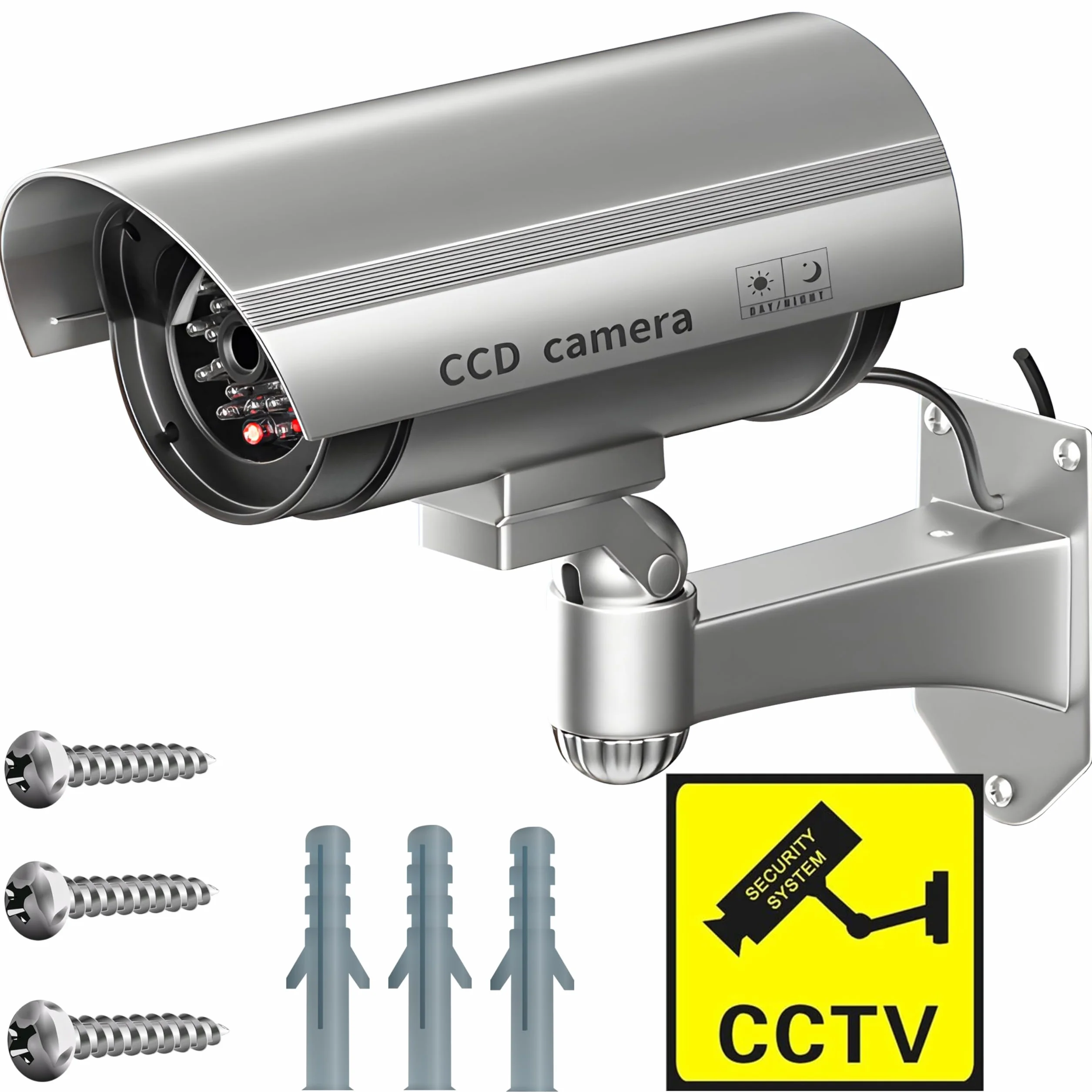 Retoo Atrapa kamery przemysłowej CCTV CCD z migającą diodą LED IR, Kopułka zewnętrzna i wewnętrzna, Odporna na warunki atmosferyczne, Czujnik bezpieczeństwa, fałszywy alarm do nadzoru domu i biura
