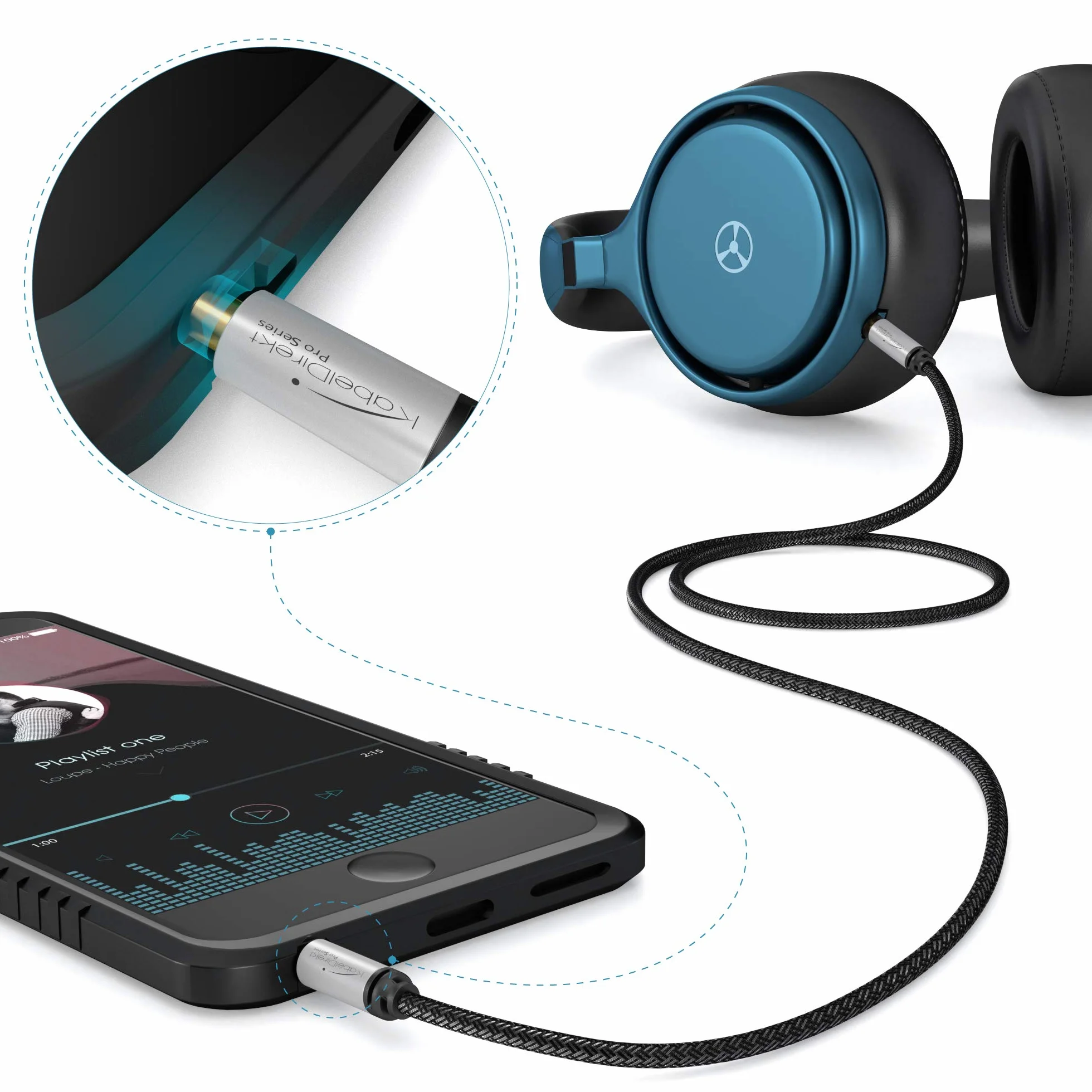 KabelDirekt Przewód stereo jack AUX audio 3,5mm nylonowy 0,5m