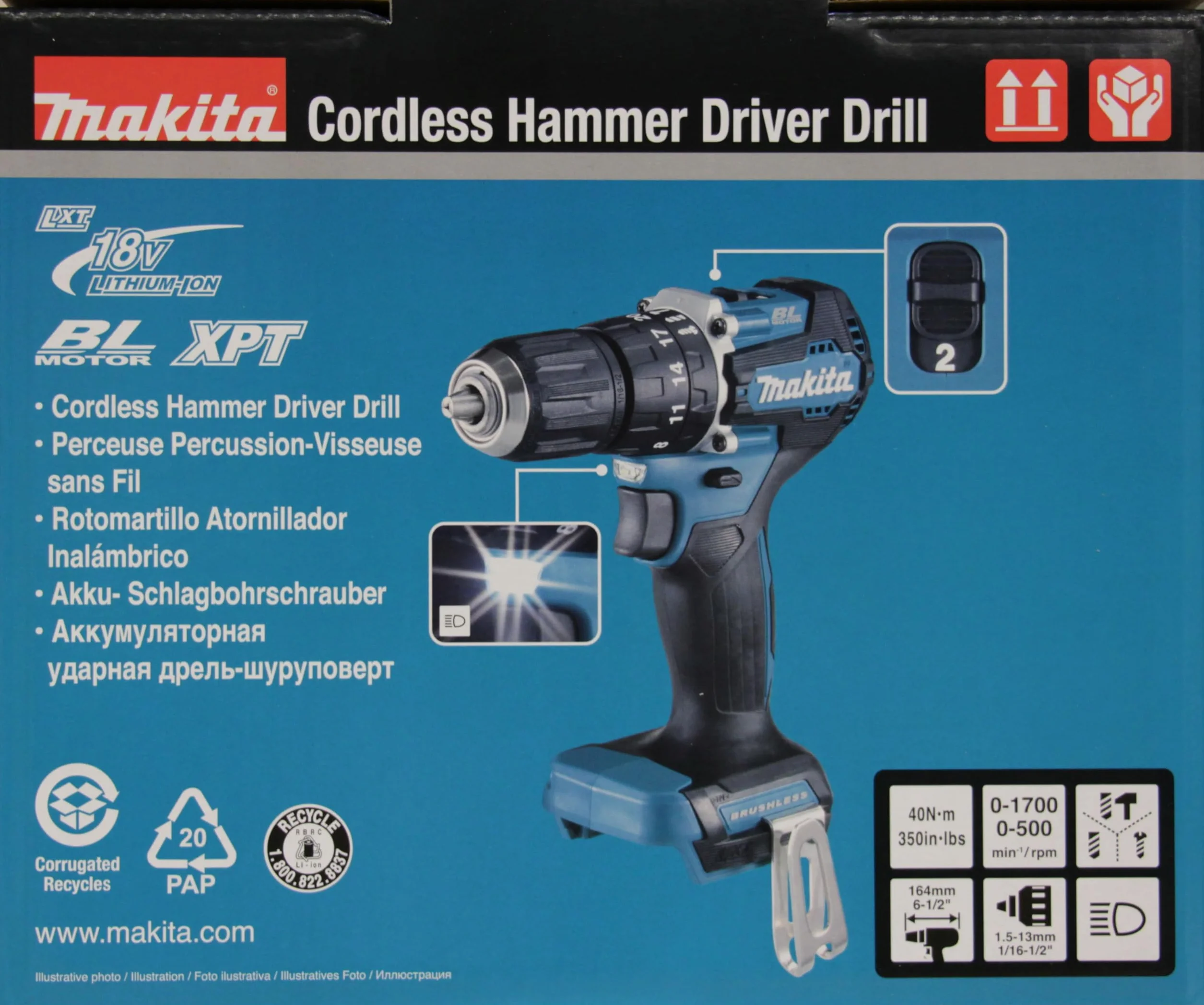 Makita Dhp487Z Wiertarko-Wkrętarka, Czarny/Zielony, ‎16.4 x 8.1 x 24.8 cm; 1.3 kg