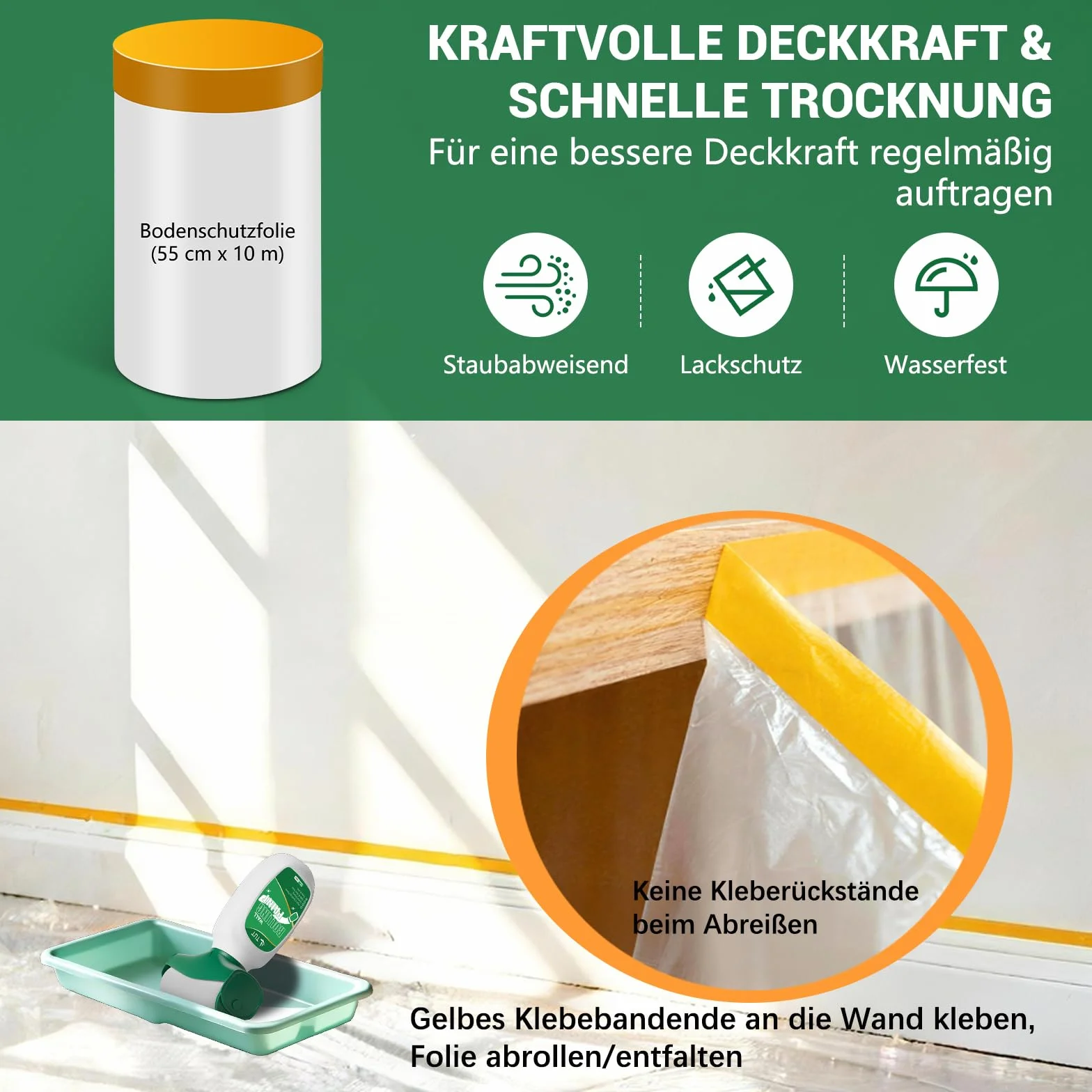 TUT Farba ścienna biała, 500 g, farba naprawcza, biały wałek, naprawa ścian, szczotka rolkowa, do graffiti, zadrapań, pęknięć i uszkodzonych ścian