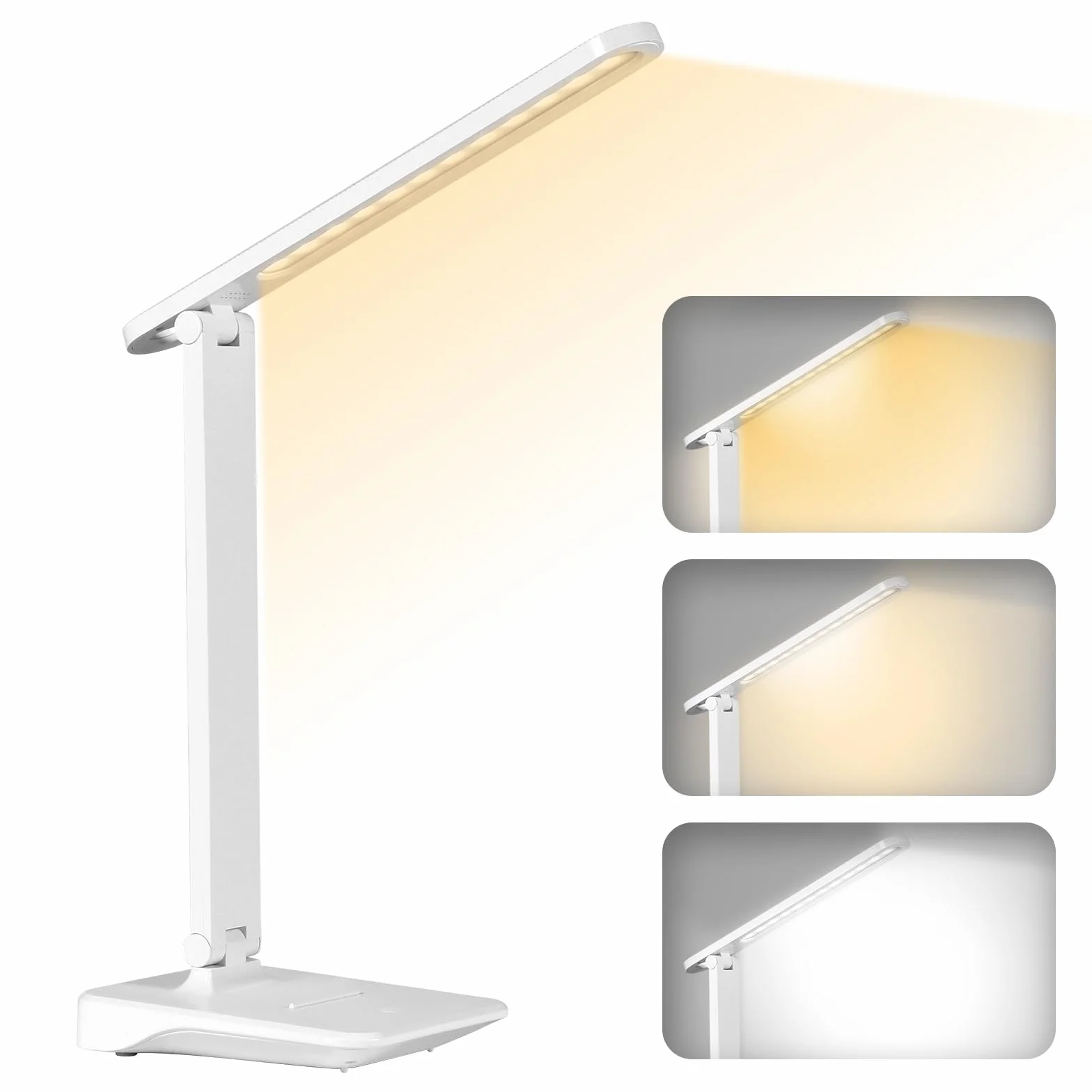 Diboniur Bezprzewodowa lampa biurkowa LED z baterią 2400 mAh, 3 tryby temperatury i regulacja jasności, 15-100%, składana, sterowanie dotykowe, ochrona oczu, do biura, dzieci