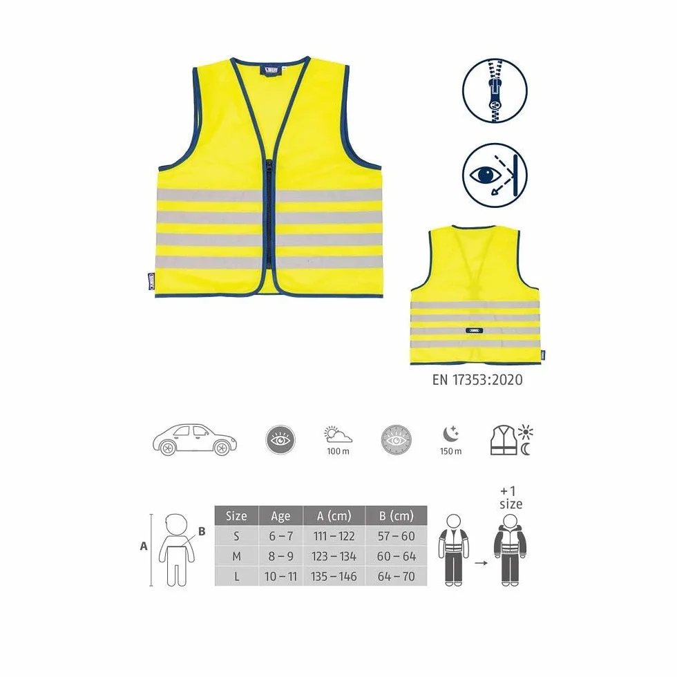 ABUS Dziecięca kamizelka odblaskowa Lumino Reflex Vest Kids – kamizelka bezpieczeństwa dla lepszej widoczności w dzień i w nocy – z zamkiem błyskawicznym – rozmiar L