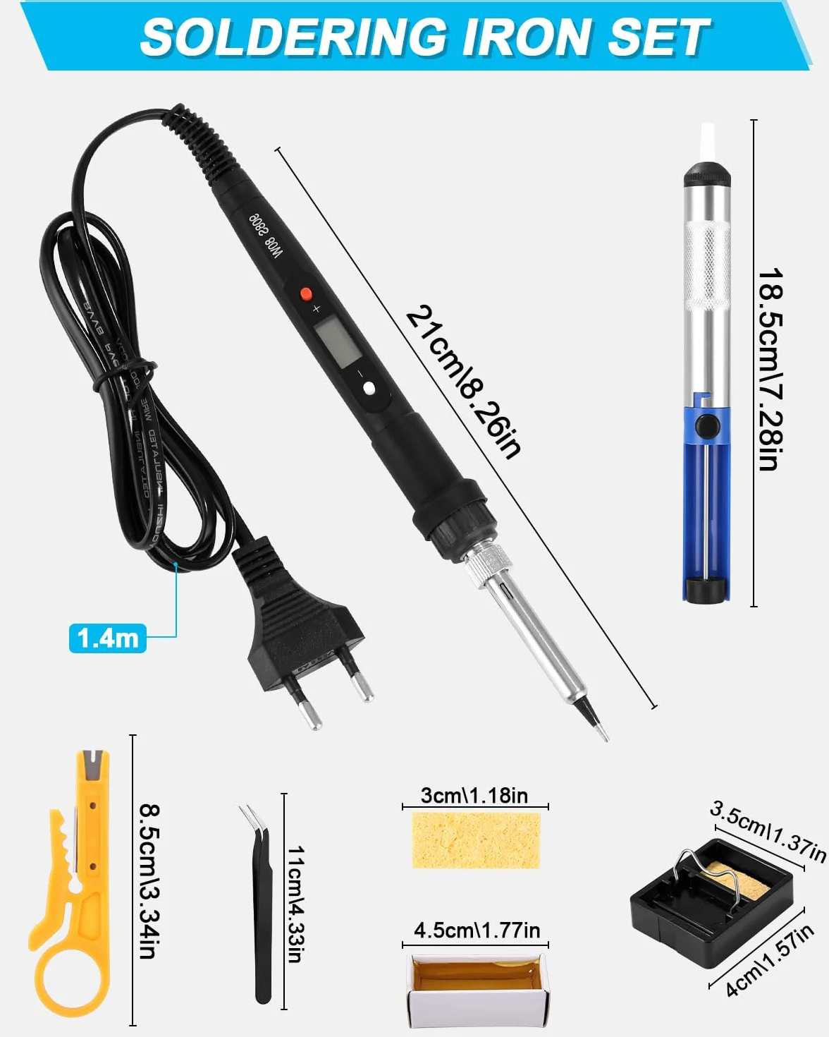 Zestaw lutownicy​, 80 W LCD lutownica z regulacją temperatury 180-480°C z pompą rozlutowującą, drutem lutowniczym, 5 grotami lutowniczymi, stojakiem do lutownicy, zestaw do lutowania do prac