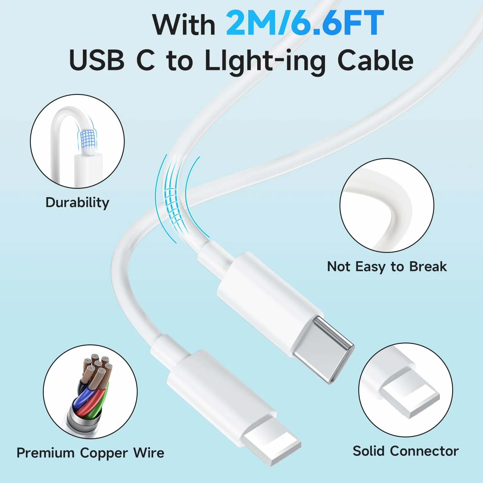 20W USB C Ładowarka PD3.0 Szybka Ładowarka z Kablem Lighting 2m do Phone 14/13/12/11 - Biały