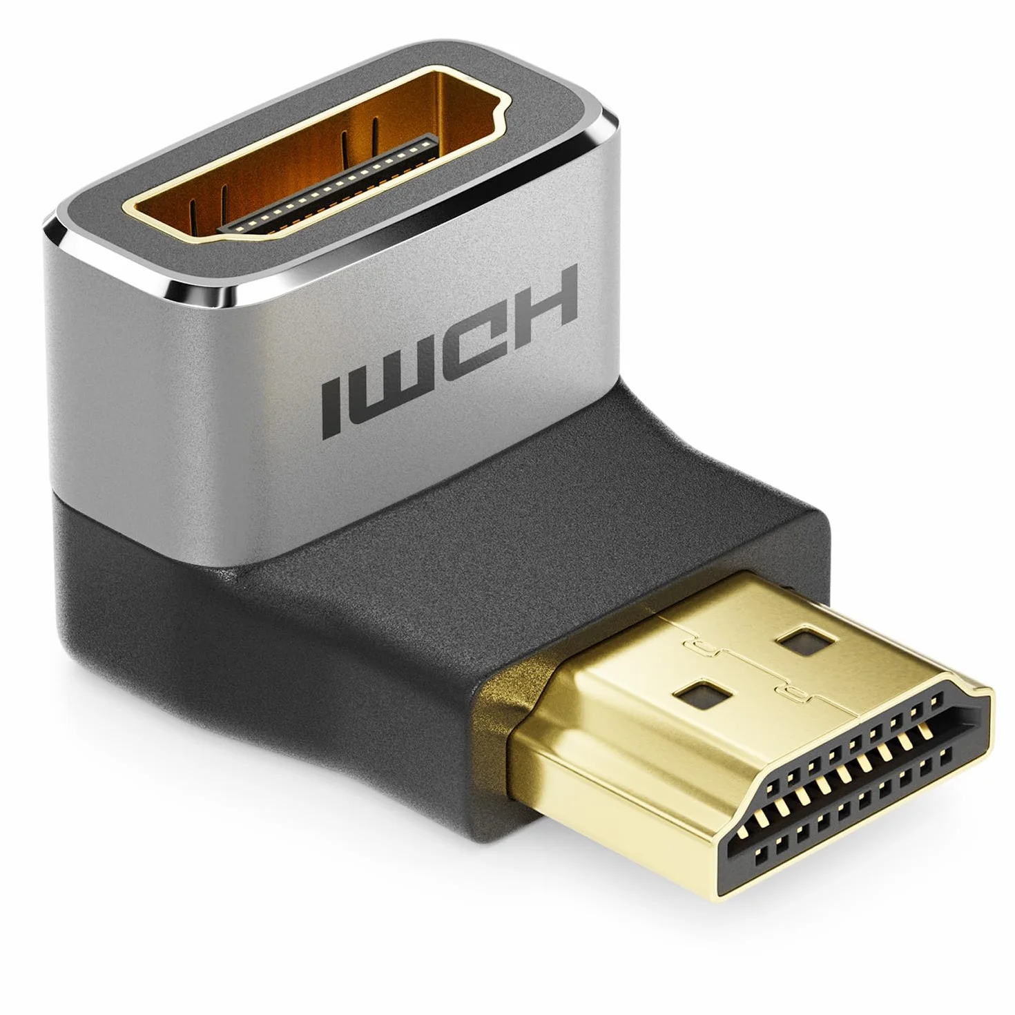 deleyCON Złącze Adaptera HDMI kąt 90° 8K@60Hz / 4K@120Hz UHD 7680x4320 Aluminium HDMI 2.1 ARC HDR10+ Dolby Vision VRR ALLM 48 Gb/s 90° pod Kątem Szary Czarny