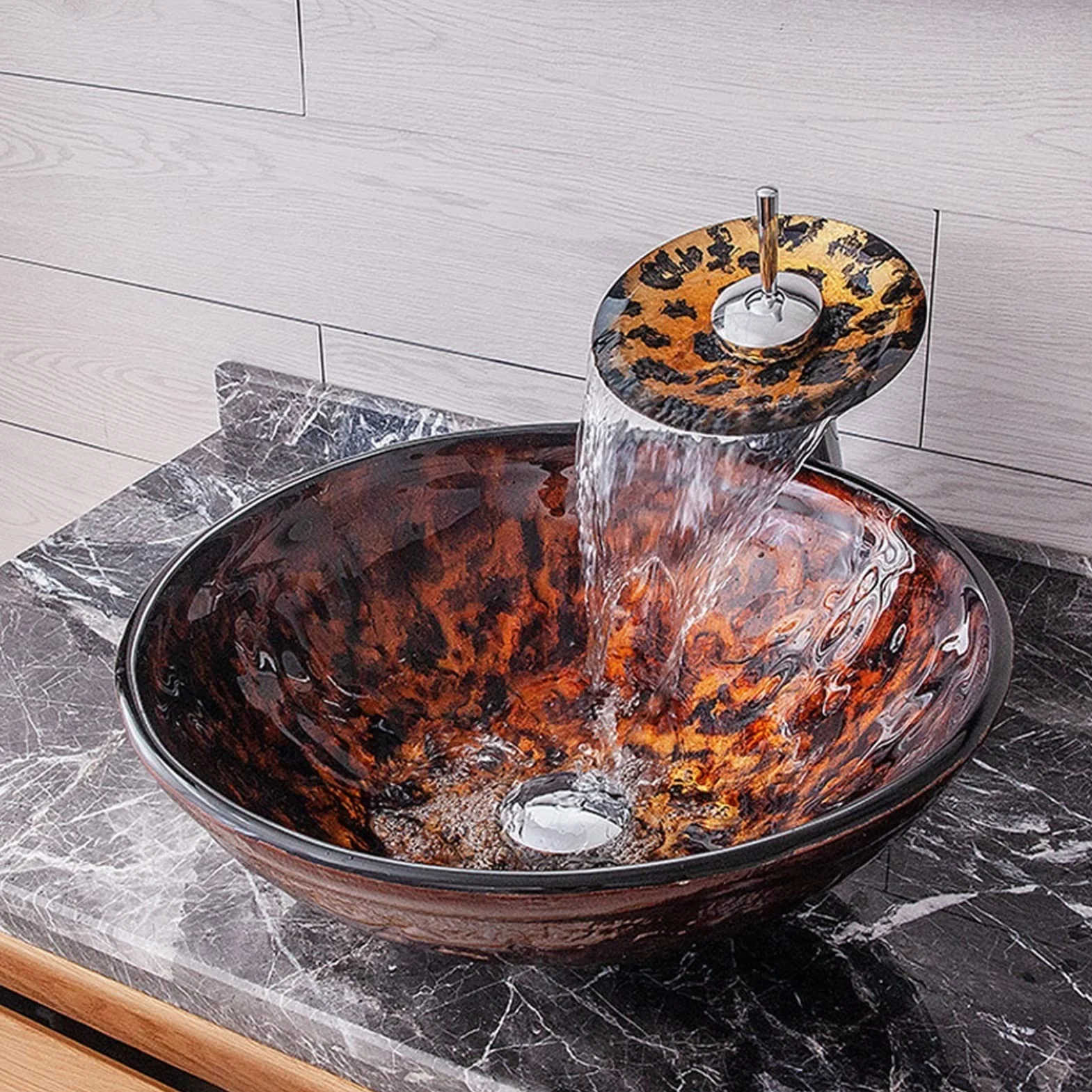 Umywalka wpuszczana do łazienki Zlewki łazienkowe Washbasin Temperowany szklany naczynie zlewozmywak ręcznie malowany blat Washbasin meble do łazienki Umywalki łazienkowe(A)