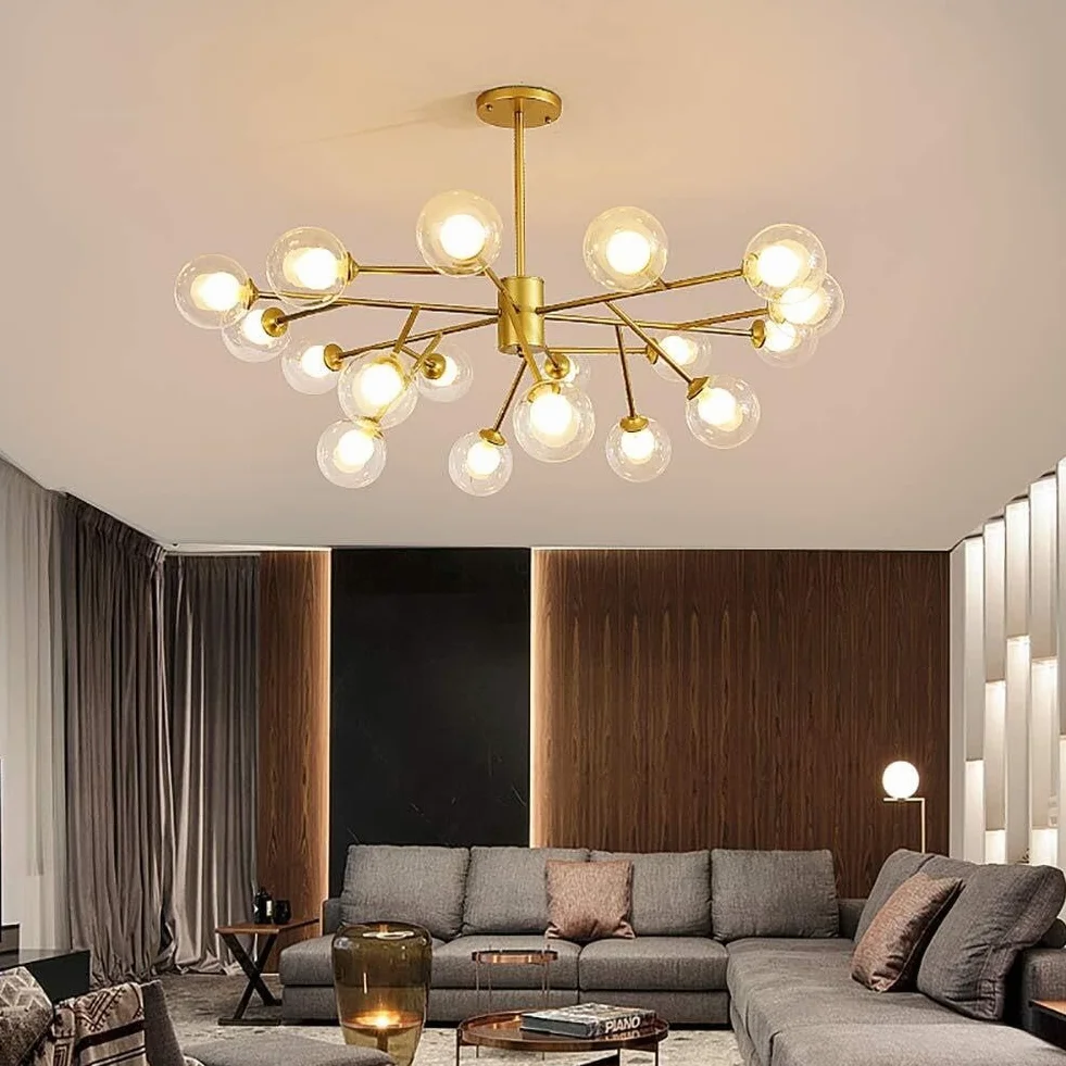 Przezroczyste metalowe żyrandole Sputnik Nowoczesny Vintage Lampa Wisząca Lampy Sufitowe do Sypialni Salon Jadalnia Restauracja, 6 9 12 15 18 (6 Głowy)