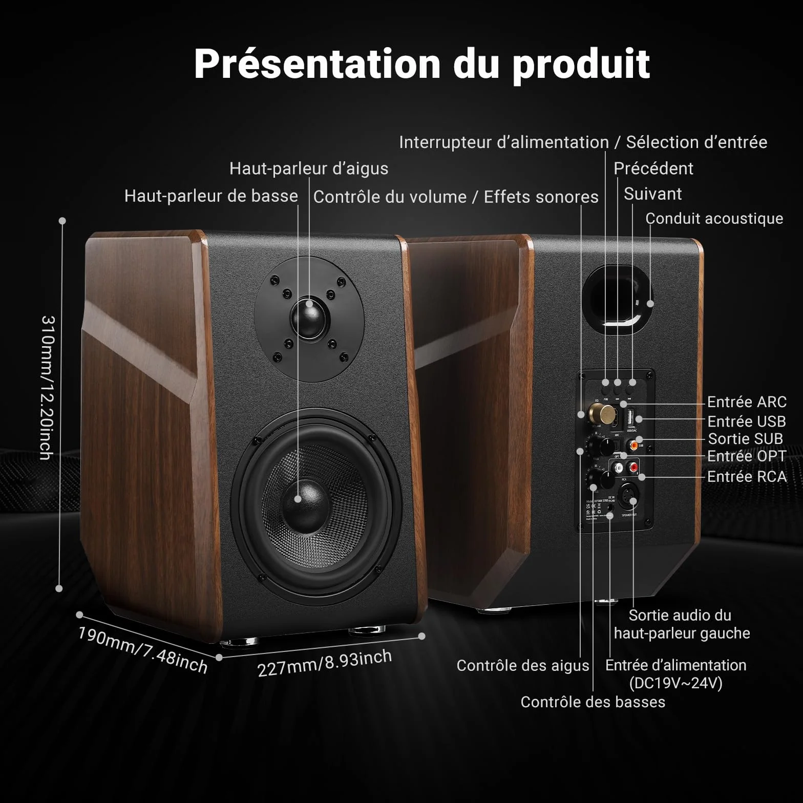 AIYIMA S700 2.0 aktywne głośniki regałowe 100 W monitor studyjny 5,25" Bluetooth 5.0 HDMI ARC HiFi