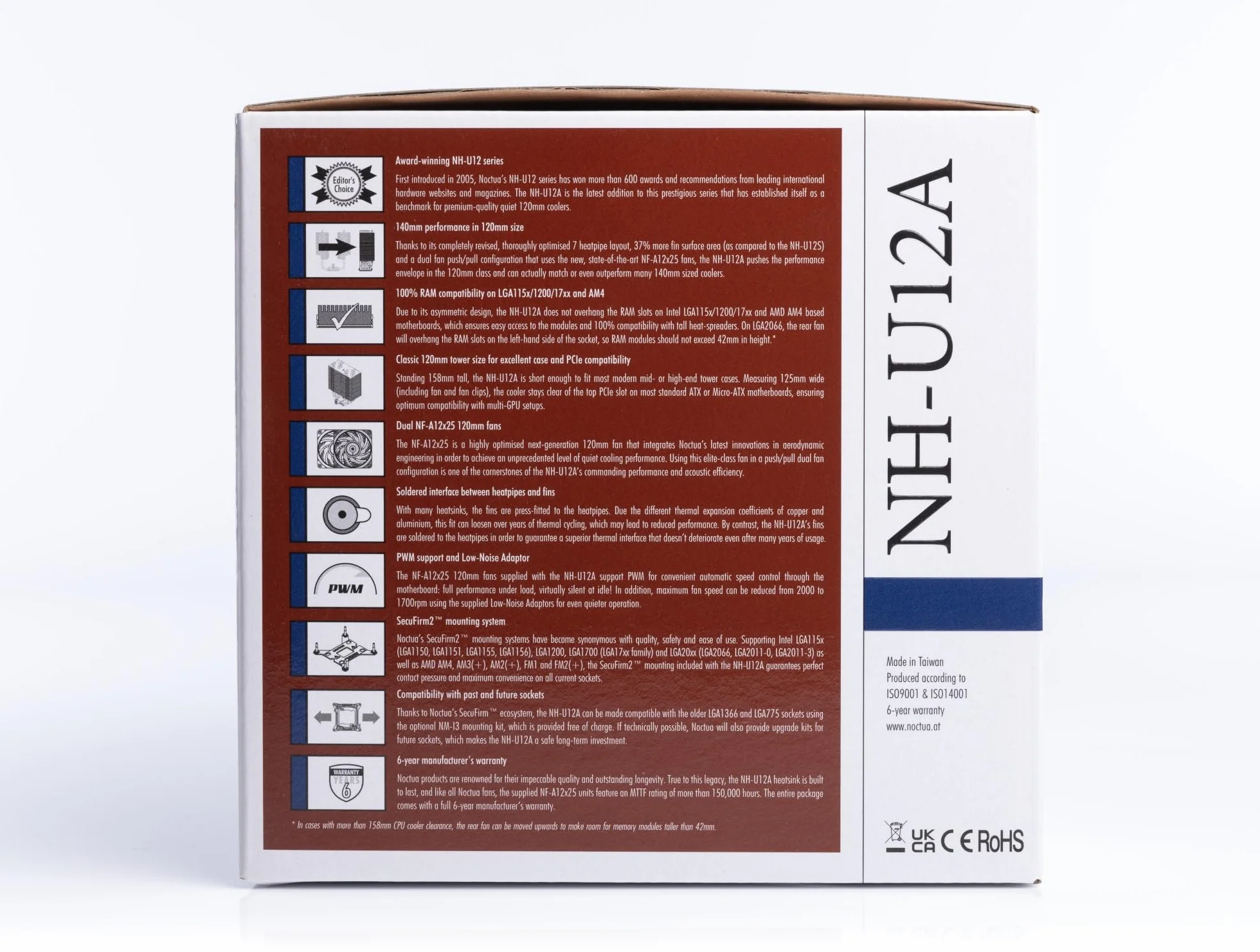 Noctua NH-U12A, Cooler CPU Klasy Premium z Wysokowydajnymi, Cichymi Wentylatorami NF-A12x25 PWM (120 mm, brązowe)