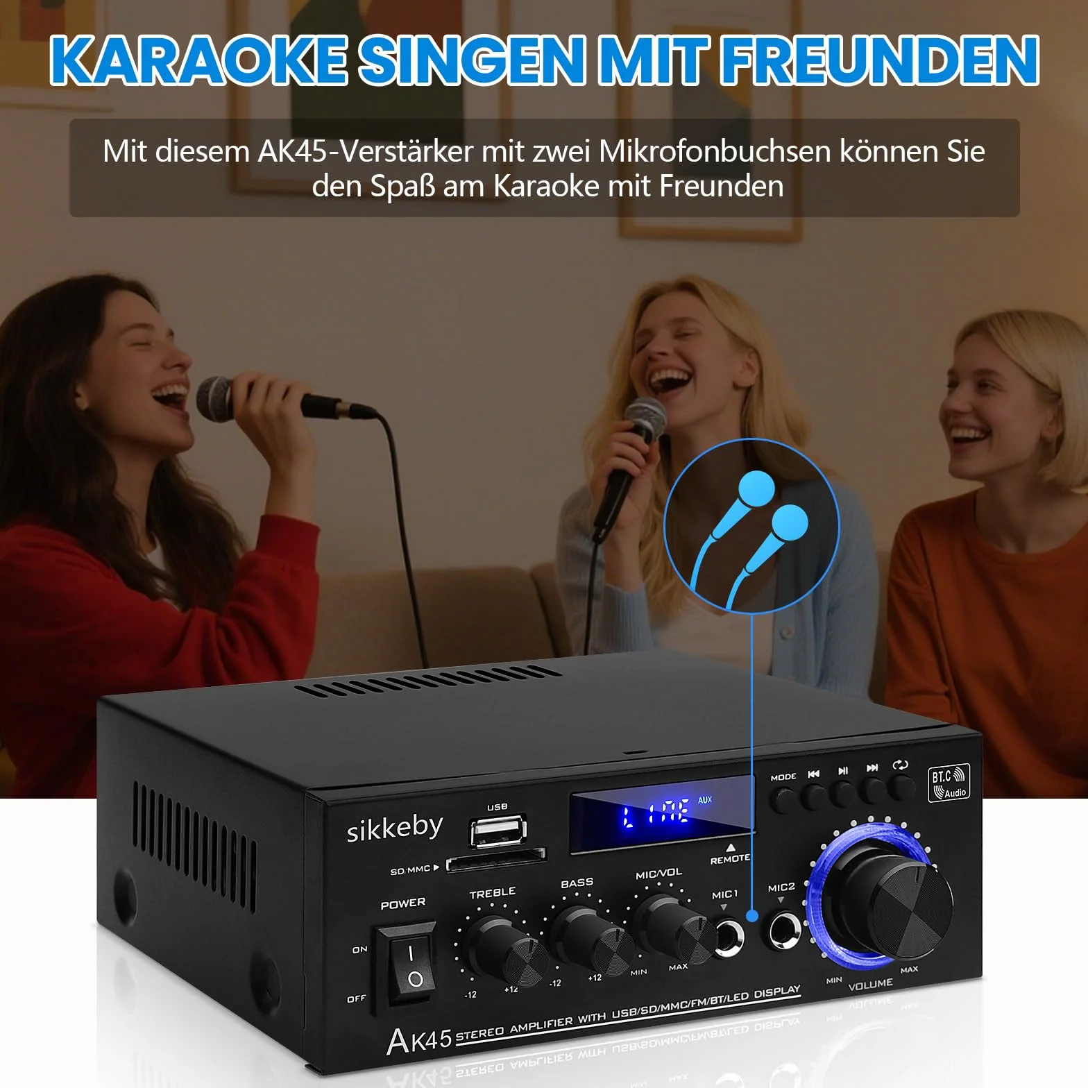 Wzmacniacz HIFI AK45 600W Bluetooth Stereo 2-kanałowy 12V/220V Radio FM SD USB