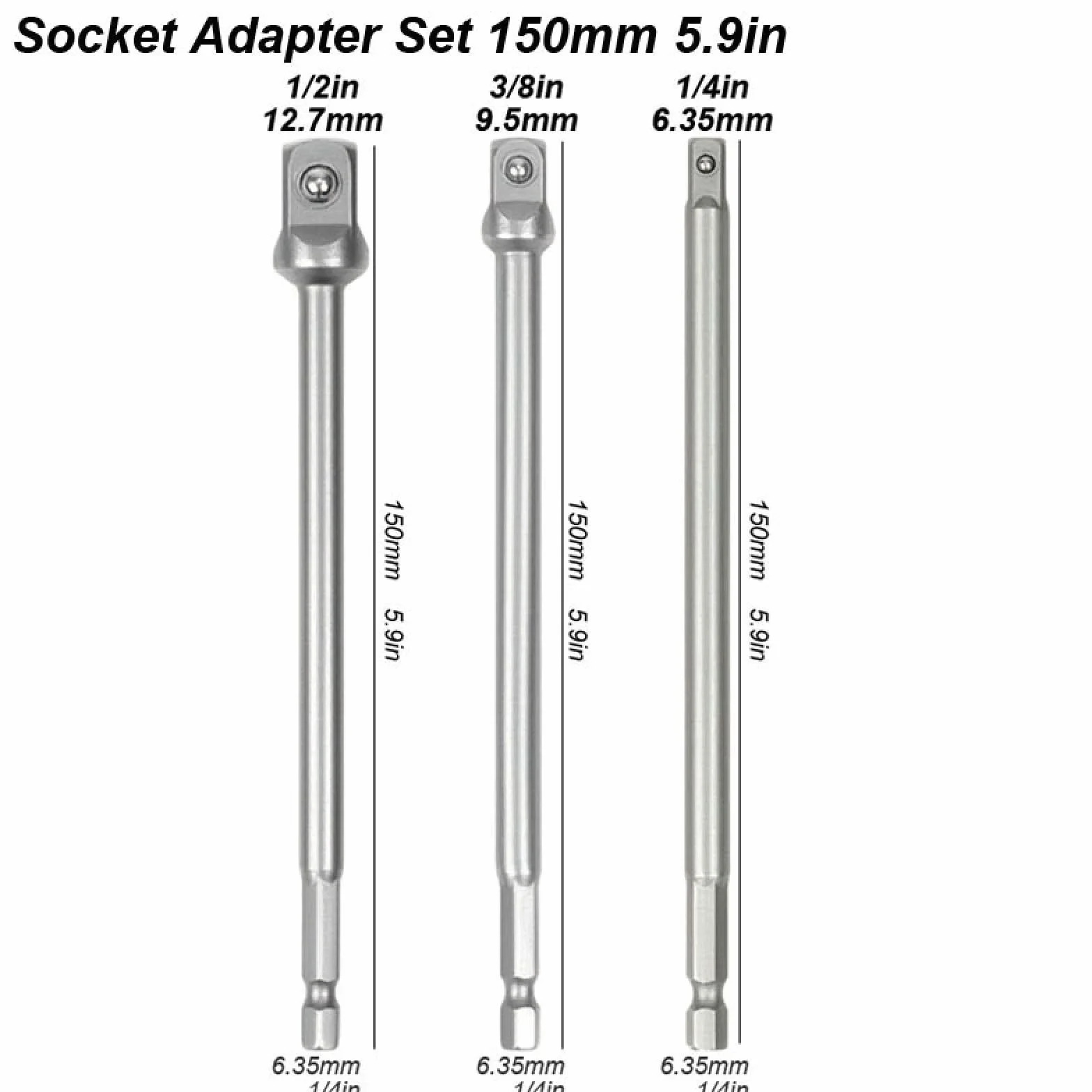 1/4-calowy adapter nasadki sześciokątnej do wiertarki udarowej na klucz kwadratowy, konwerter bitów, zestaw przedłużaczy do łączenia (adapter nasadki 150 mm)