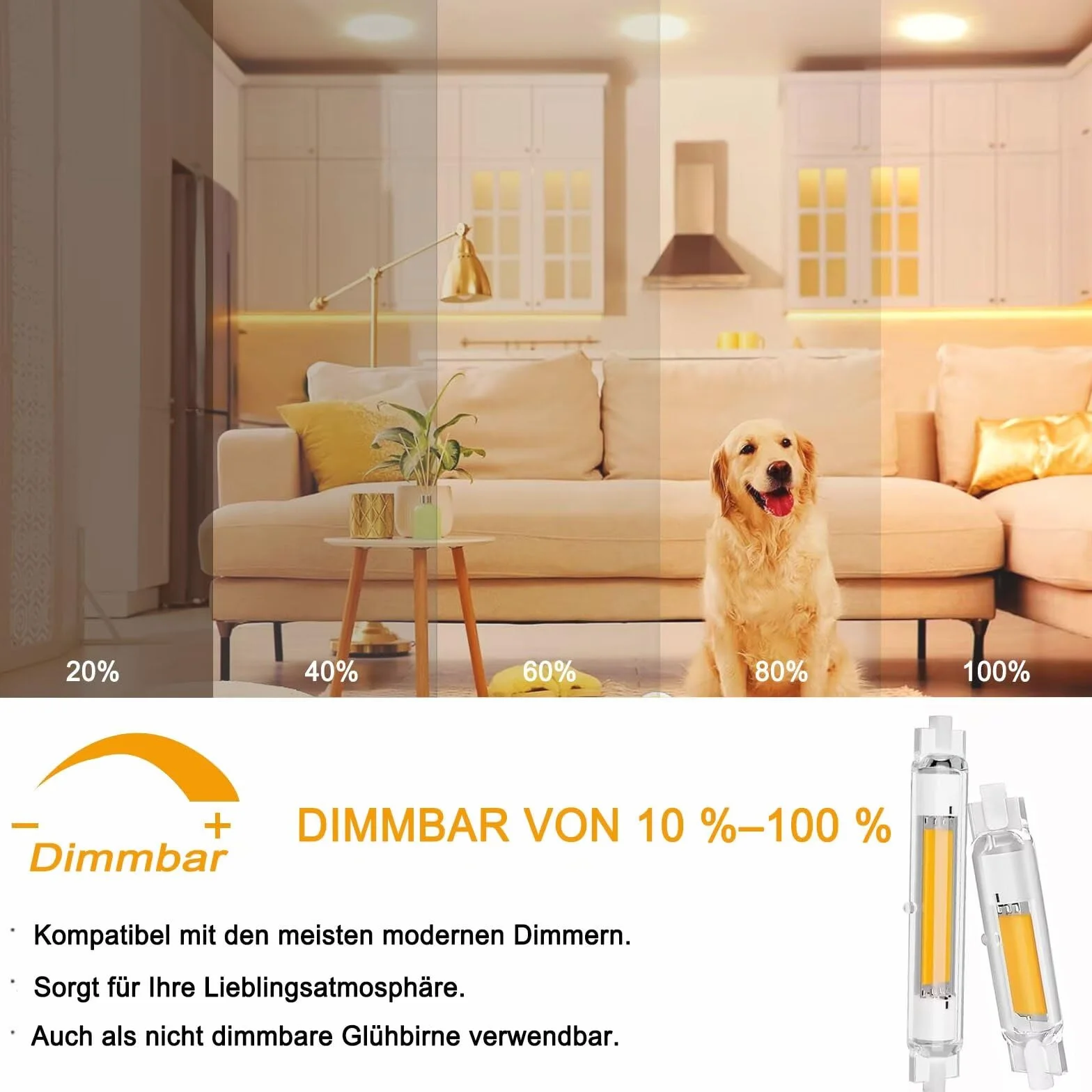 R7S żarówka LED 20 W, ściemniana, 78 mm, zamiennik do halogenu 200 W, 2000 lm, naturalna biel, 4000 K, bez migotania, energooszczędna, kąt świecenia 360°, 4-pak do oświetlenia wewnętrznego i