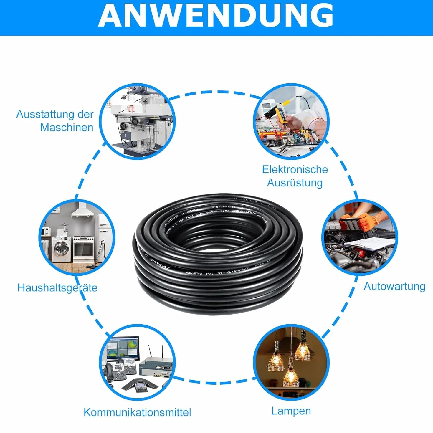Kabel elektryczny 22AWG 6 x 0,3 mm², 30 m, 6 żył 5 V/12 V/24 V/300 V, kabel zasilający, ocynkowany kabel miedziany, elastyczny i miękki, niska impedancja, wysoka odporność na temperaturę, przedłużacz