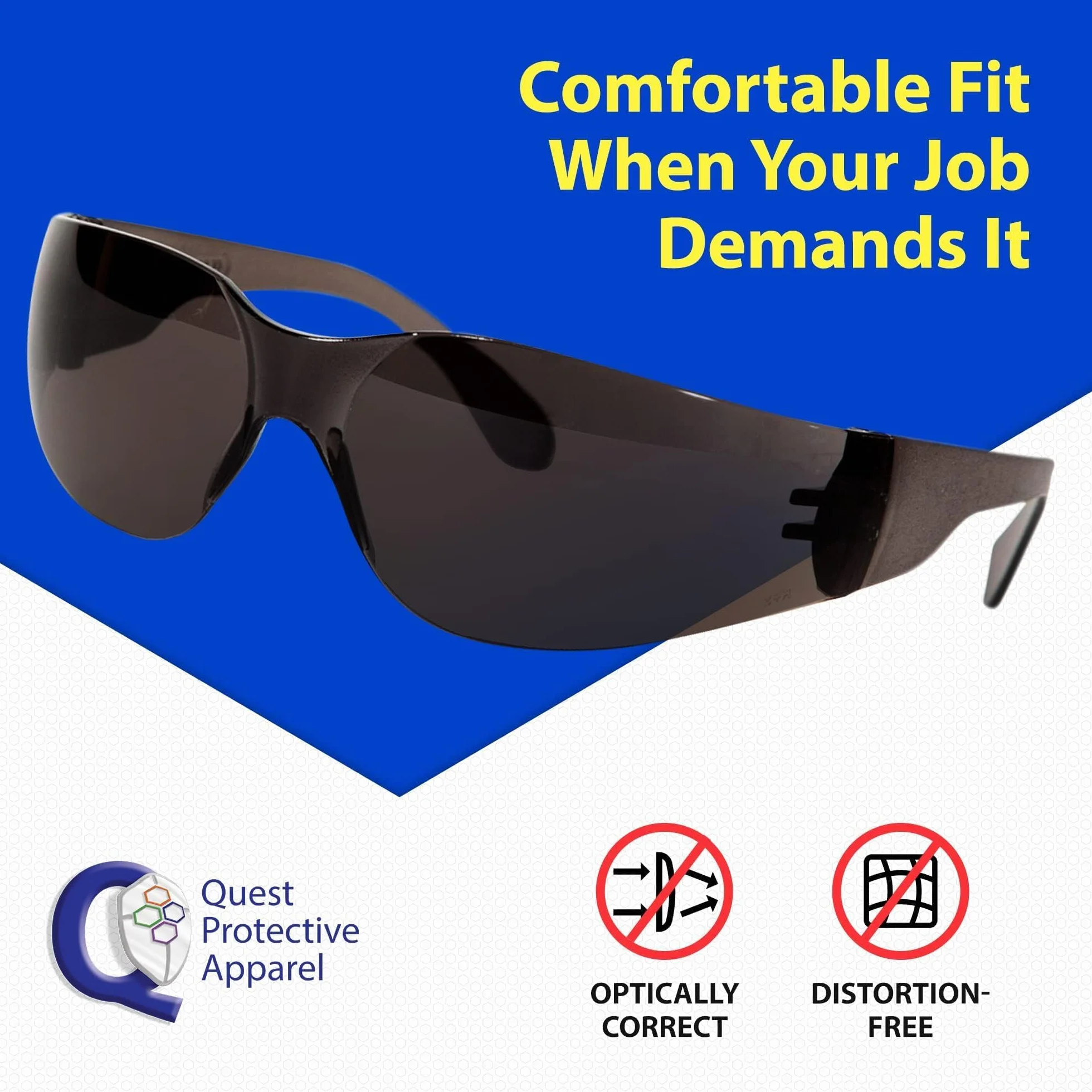 Quest Safety Products okulary ochronne, odporne na zaparowanie, odporne na uderzenia szkła poliwęglanowego (dymne)