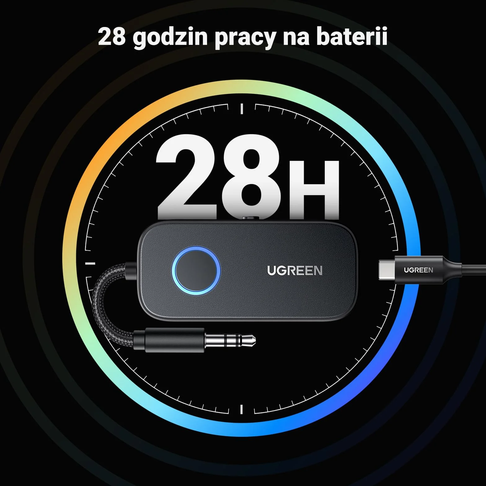 UGREEN aptX Bluetooth 5.3 adapter do AirPods lub słuchawek, podwójna para, bezprzewodowy 3,5 mm Aux Audio nadajnik/odbiornik do lotu, telewizora i samochodowego stereo
