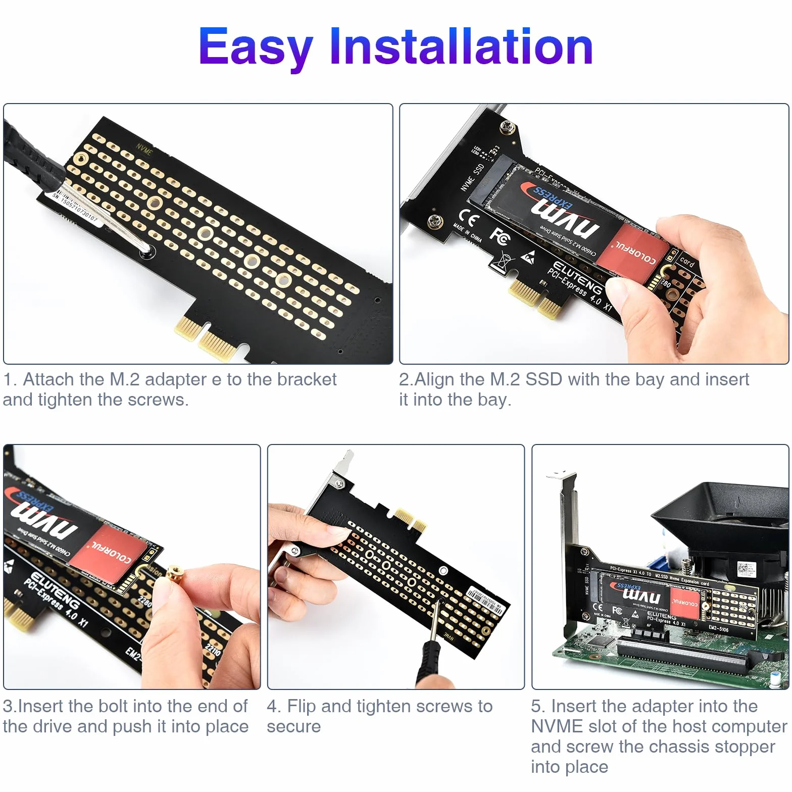 ELUTENG Adapter M.2 NVMe zu PCIe 4.0, 16 Gbp M.2 NVMe na PCIe X1 dla SSD M-Key 2230-2280