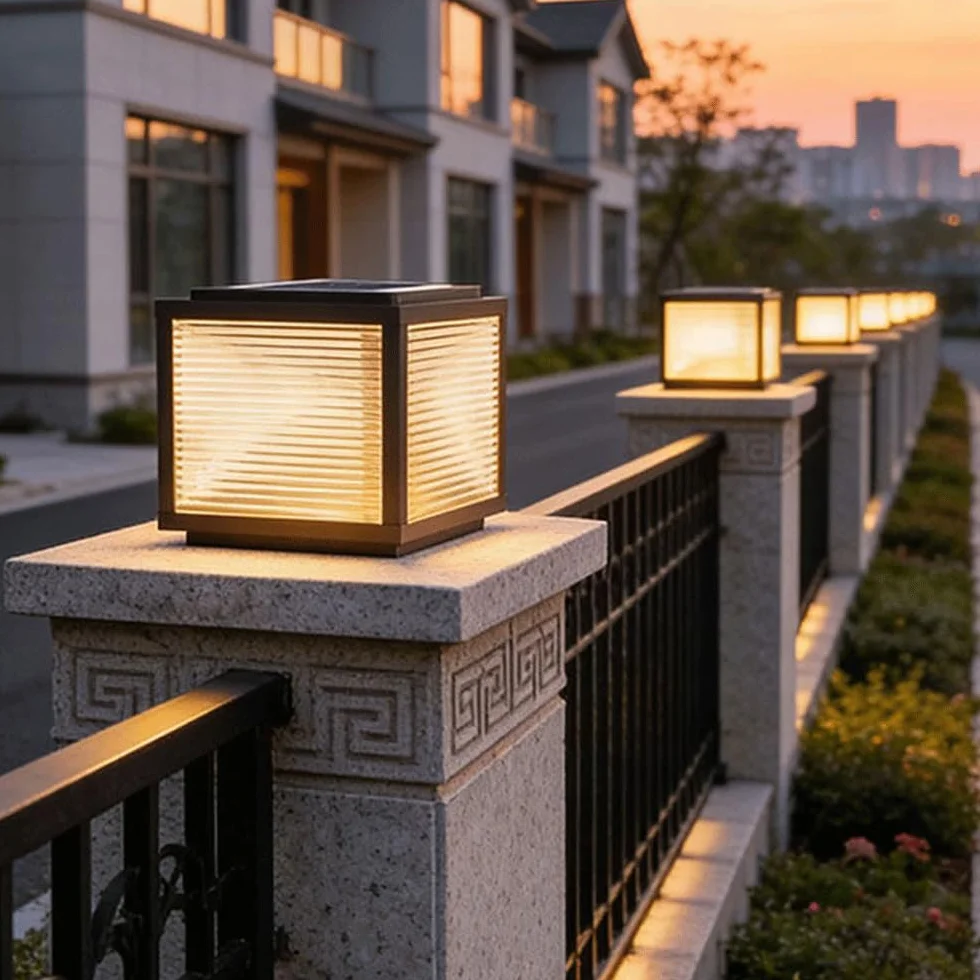 Solarne lampy słupkowe na zewnątrz, wodoodporna lampa słupkowa do kolumny ogrodzeniowej, automatyczne włączanie/wyłączanie, trwałe zewnętrzne oświetlenie molo na podwórko, ścieżkę, taras, do ogrodu