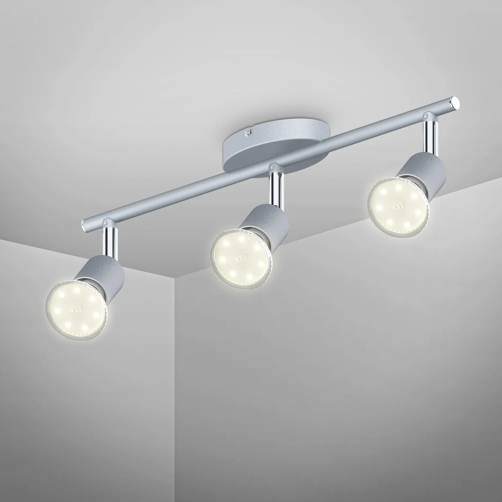 B.K.Licht - Lampa sufitowa obrotowa, ciepła biel, oprawa GU10, lampa sufitowa LED, lampa do salonu, sypialni, kuchni, reflektor sufitowy, 38,5 x 10 cm, kolor tytanowy