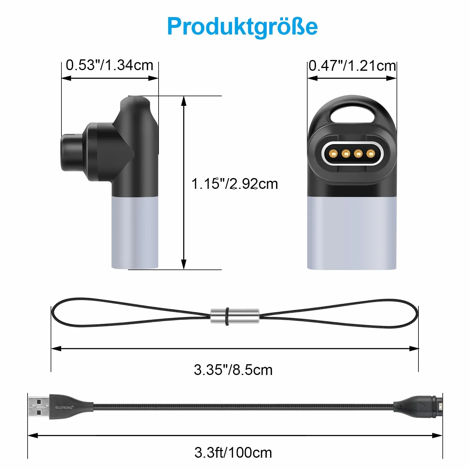 ELUTENG Ładowarka do Garmin z 2 adapterami USB C 90 stopni, kompatybilna z Garmin Fenix 8 E 7 7S 7X 6 6S 6X Pro 5 5S 5X Plus, Epix, Approach x10/S60/S62, Vivoactive, Vivomove, Venu, Forerunner
