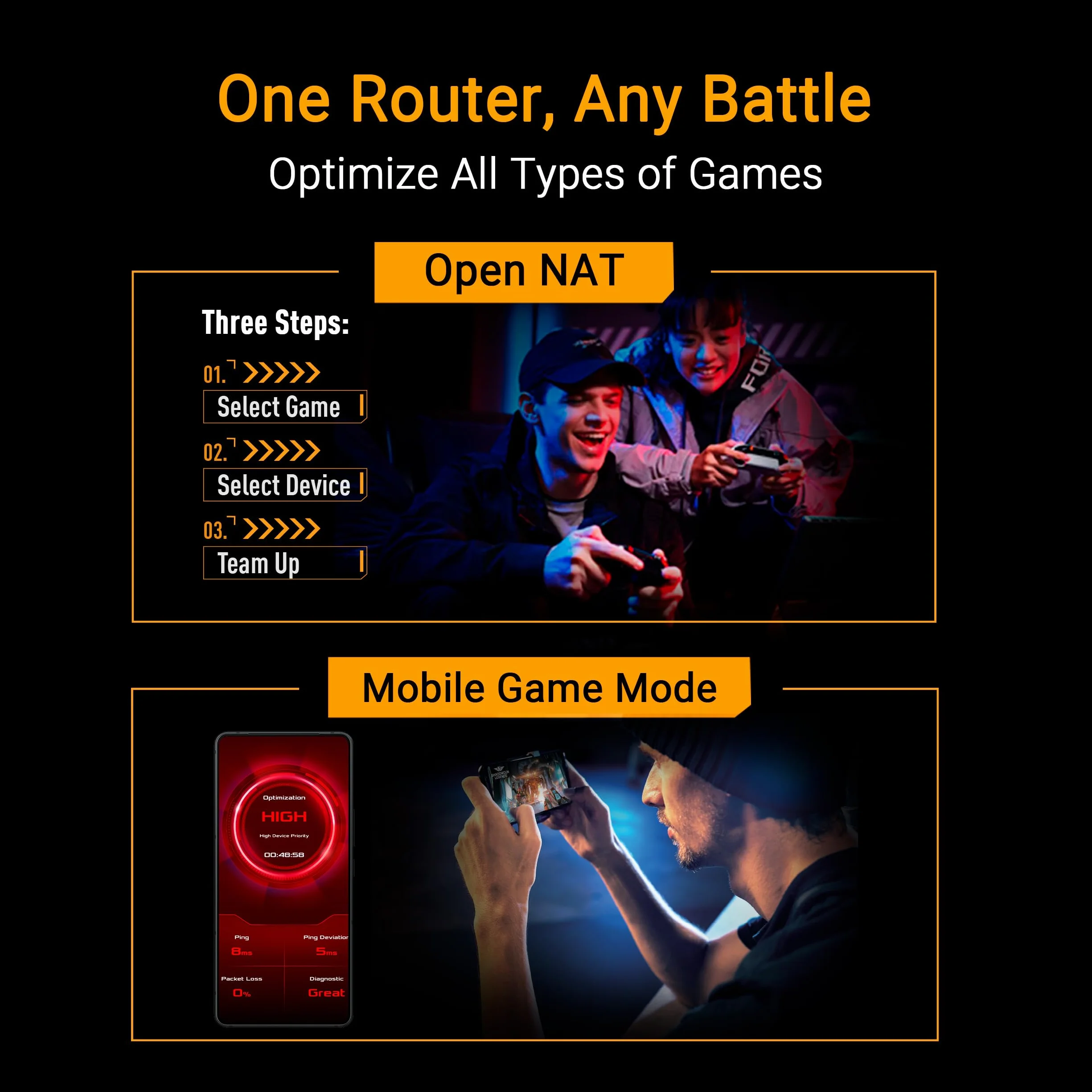 ASUS TUF Gaming BE9400 Tri Band WiFi 7 (802.11be) Extendable Router gamingowy (cztery porty 2.5G, 3-stopniowe przekierowanie portów, Smart Home Master, obsługa AiMesh i AiProtection dla bezpieczeństwa