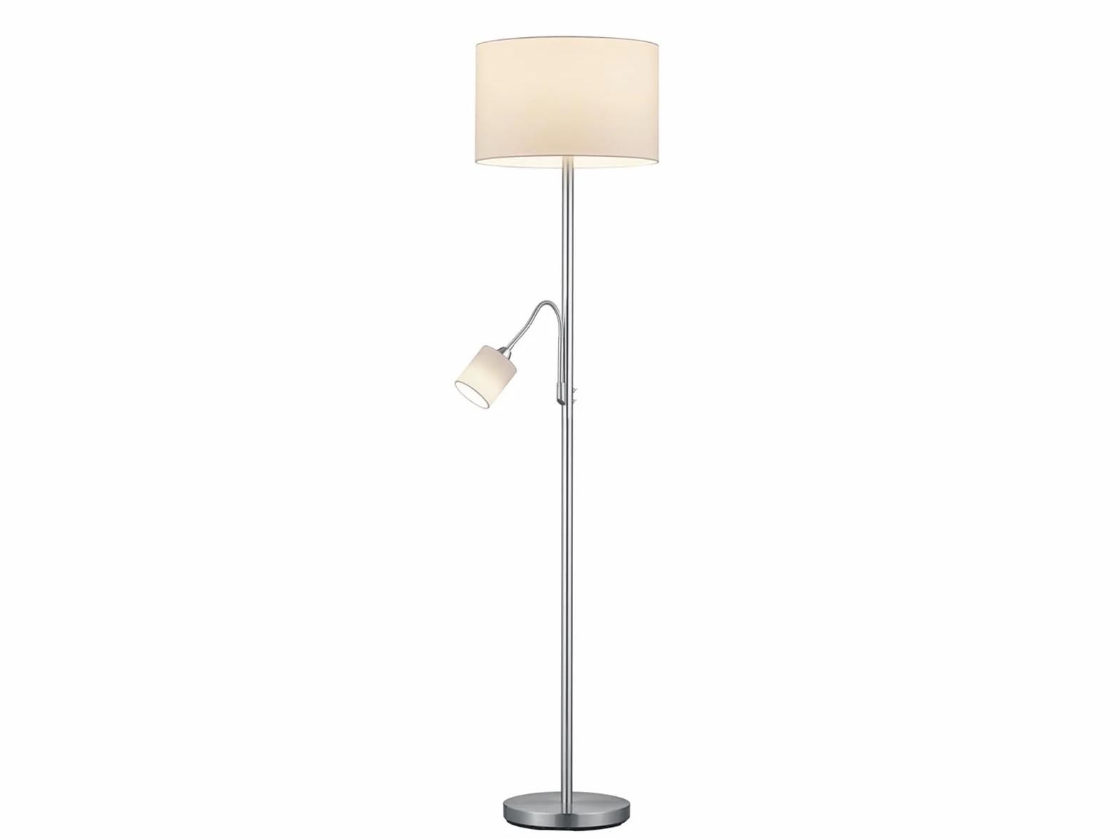 Klasyczna lampa stojąca LED z lampką do czytania i abażurami materiałowymi w kolorze białym wysokość 170 cm – ponadczasowe, eleganckie oświetlenie postojowe