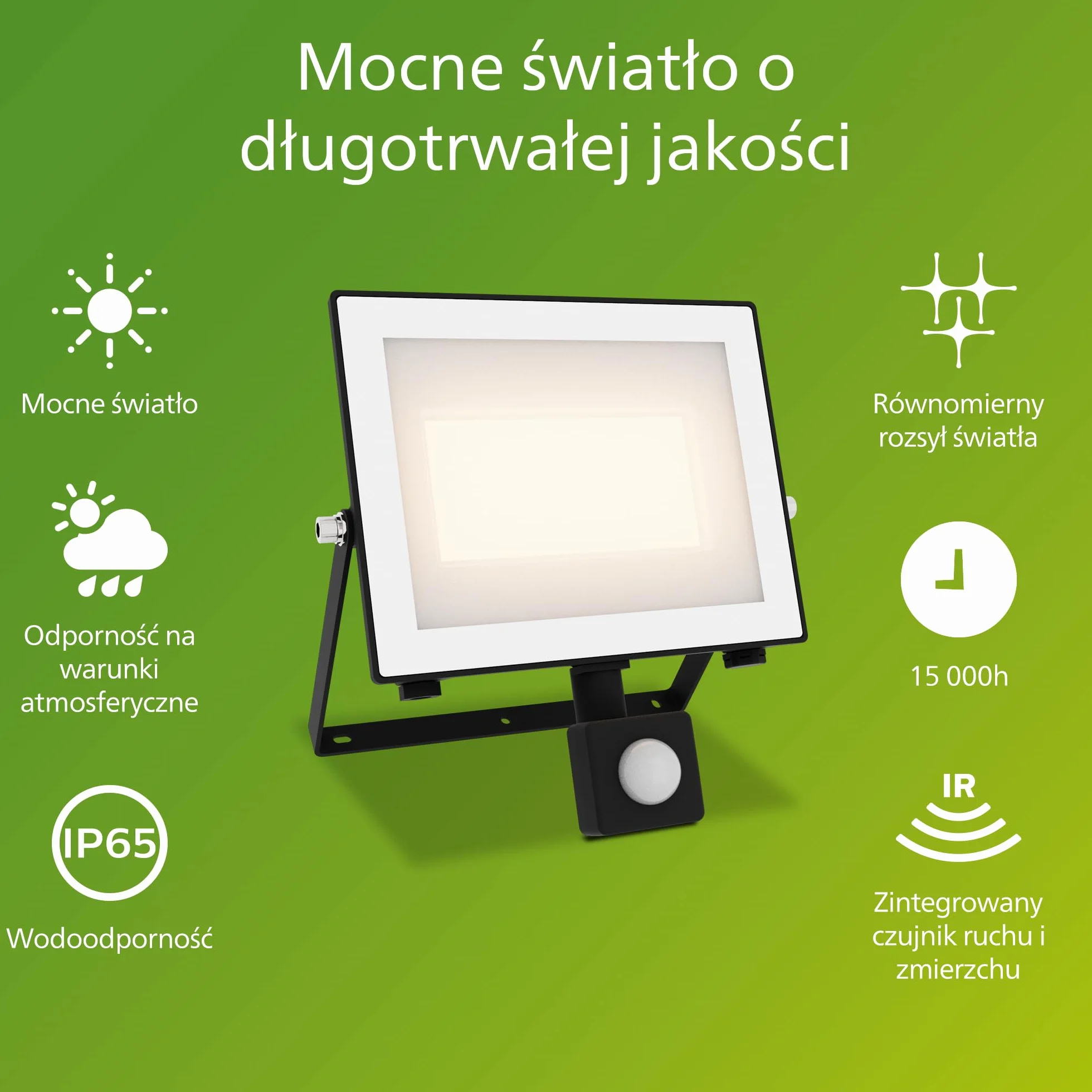 Philips Lois Zewnętrzna Lampa Floodlight z Czujnikiem, 50 W, 3000 K, Czarna