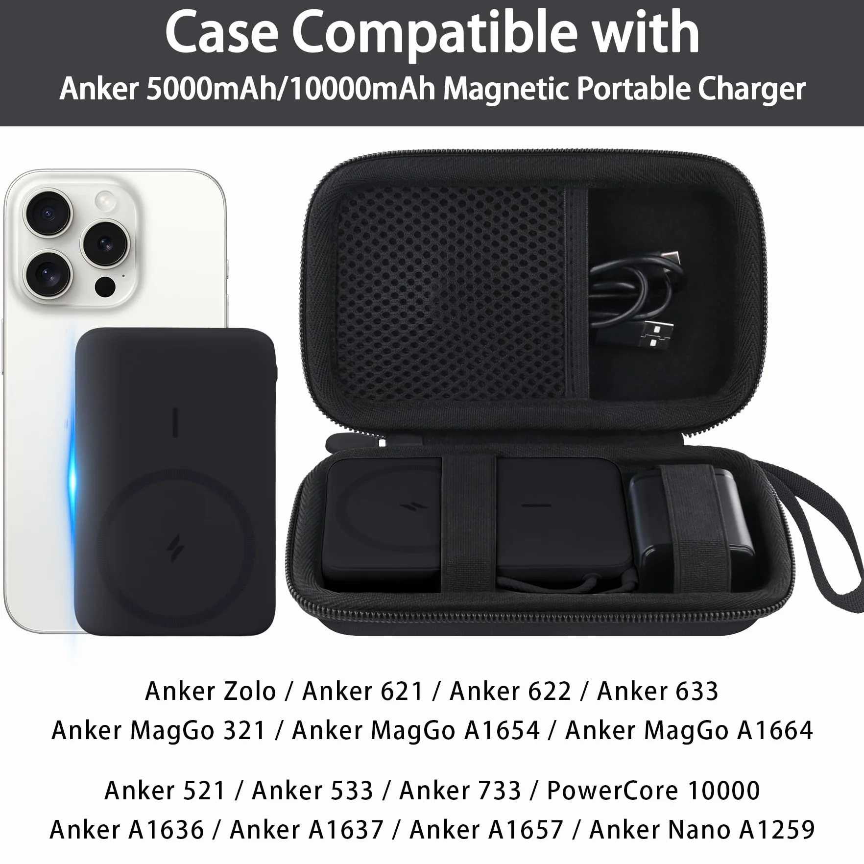 co2CREA Twarde etui podróżne do magnetycznego powerbanku Anker Zolo 5000 mAh 10000 mAh