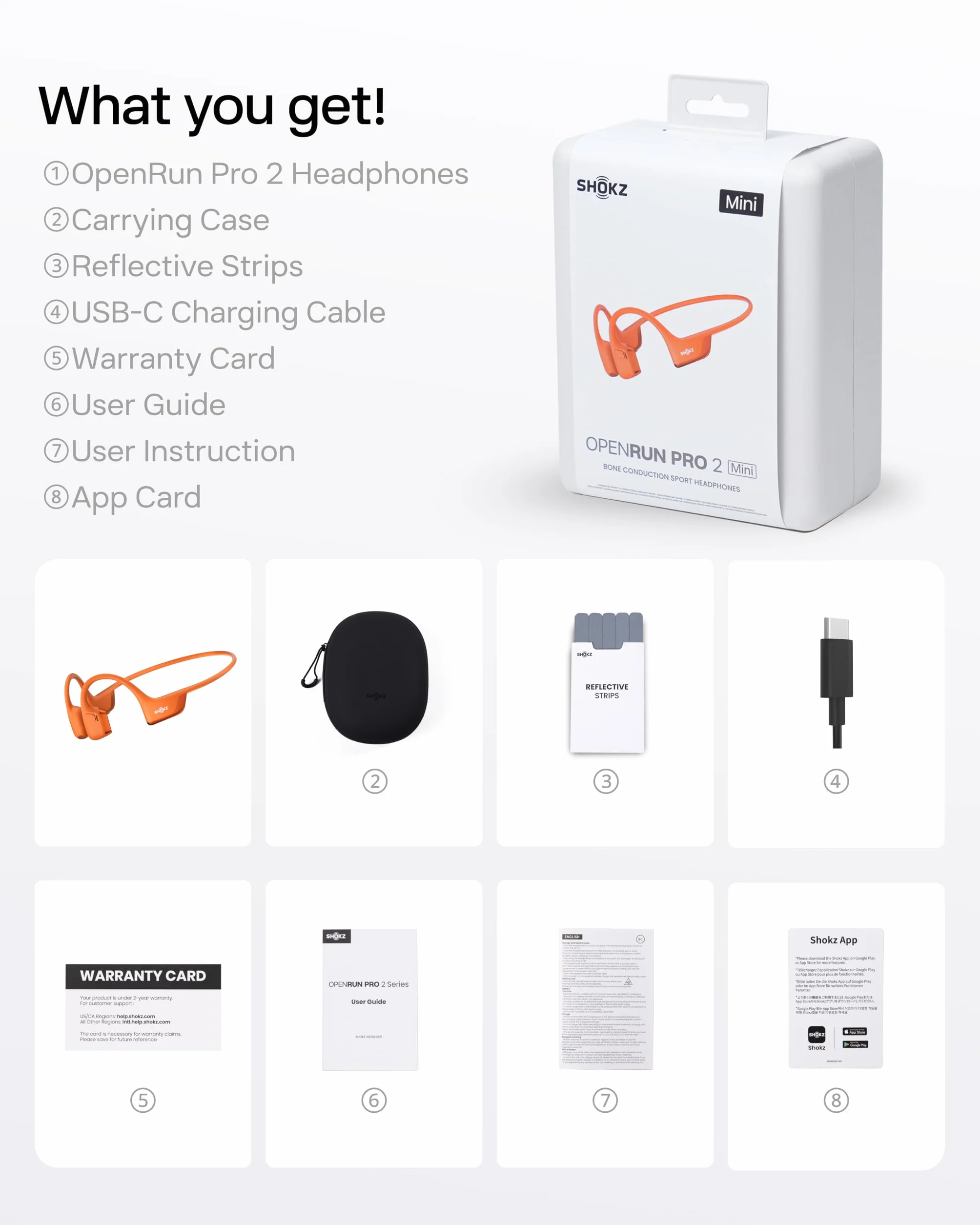 SHOKZ Słuchawki Sportowe OpenRun Pro 2 Mini z Przewodnictwem Kostnym, Bezprzewodowe z Bluetooth 5.3, Mikrofony Redukujące Hałas,12h Czasu Odtwarzania, USB-C Szybkie Ładowanie, Pomarańczowy