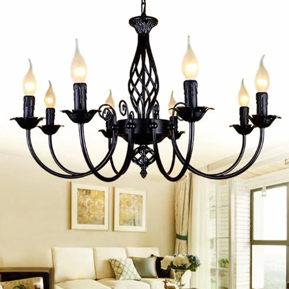 Antyczny żyrandol Klasyczny E14 świeca Lampa Wisząca Francuska Retro Czarna Lampa Wisząca z Regulacją Wysokości Wiejski Styl Oświetlenie do Salonu Kuchnia Jadalnia Alejek,5 heads