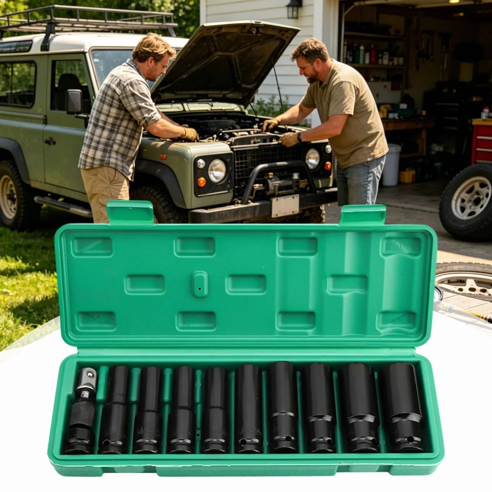 Bit Nasadowy Hex Z Adapterem Ciasno Pasującym 10-24 mm | Zestaw Głębokich Nasad Do Pneumatyki Do Konserwacji Przemysłowej, Domu, Garażu, Warsztatu, Dla
