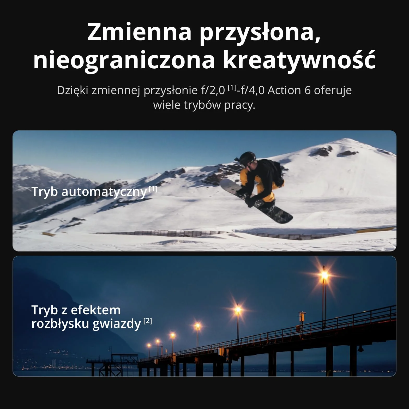 DJI Osmo Action 6 Essential Combo kamera sportowa 8K podwodna matryca 1/1,1″ pamięć 50 GB zmienna przysłona f/2,0–f/4,0 odporna na zimno 4h bateria