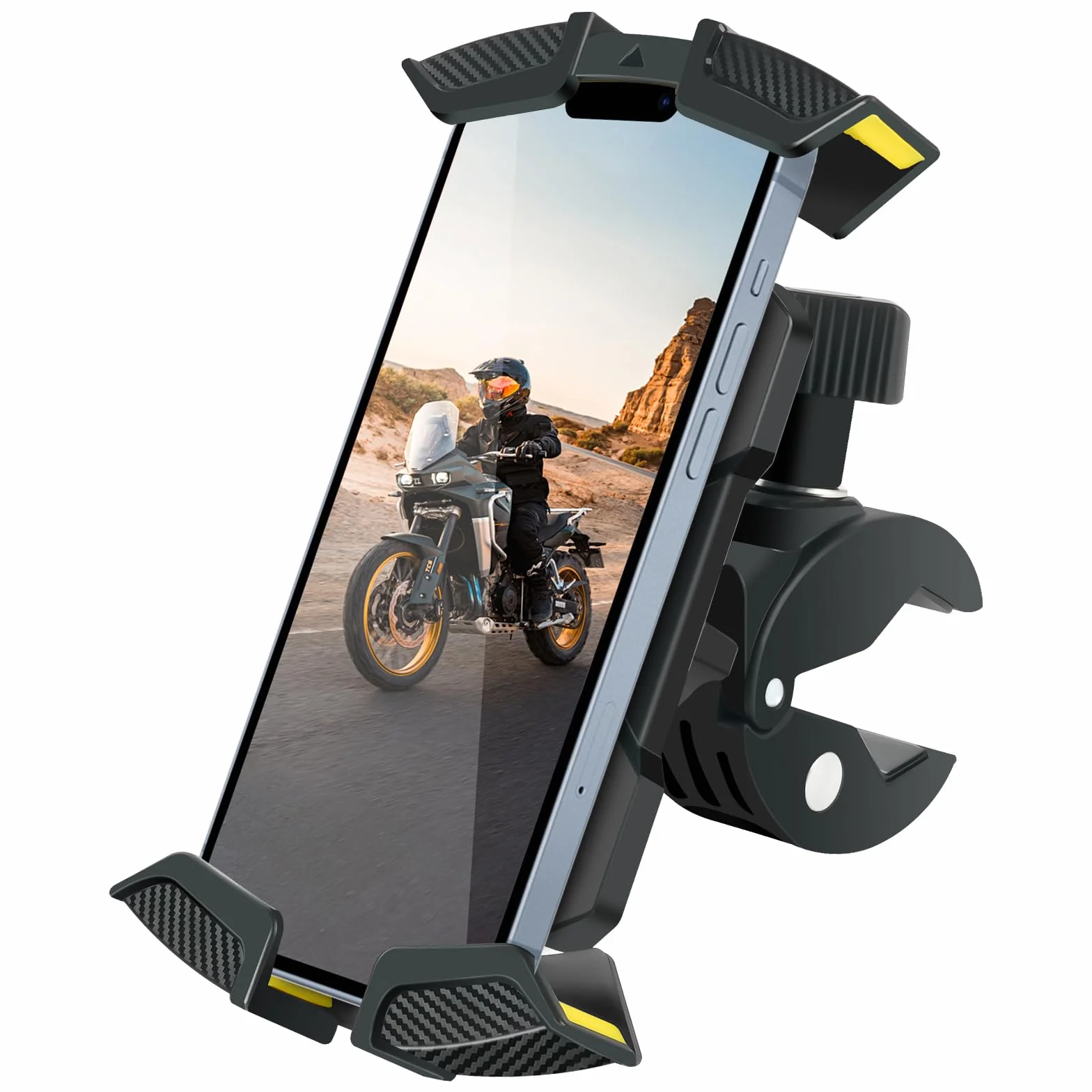 URAQT Rowerowy uchwyt na telefon, automatyczne blokowanie, wojskowy uchwyt motocyklowy zapobiegający wstrząsom, obracany o 360°, do iPhone 15, Samsung S24 i innych