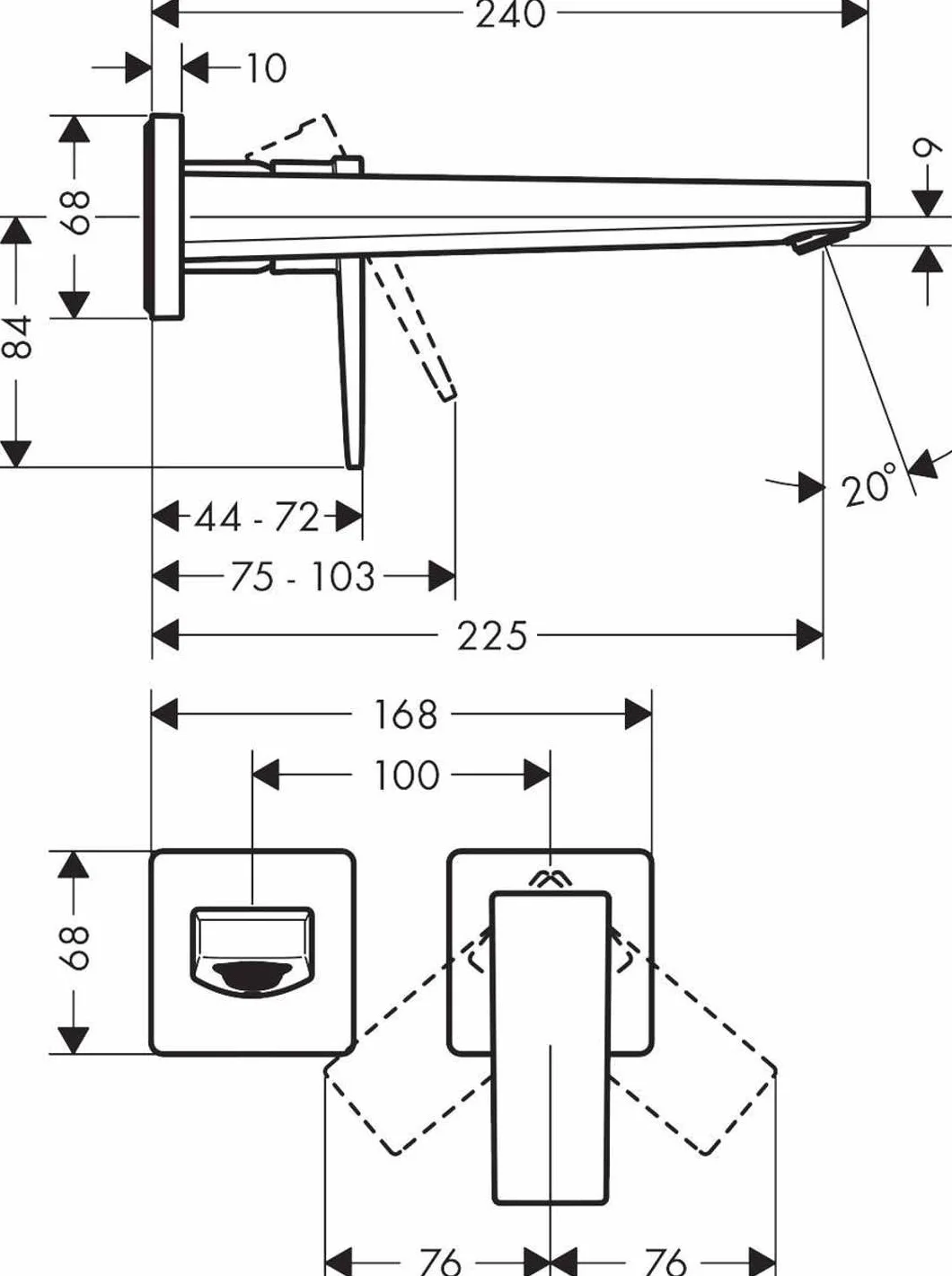 hansgrohe Metropol Jednouchwytowa bateria umywalkowa montaż ścienny podtynkowy, wylewka 22,5 cm, uchwyt jednoramienny, element zewnętrzny czarny matowy, 32526670