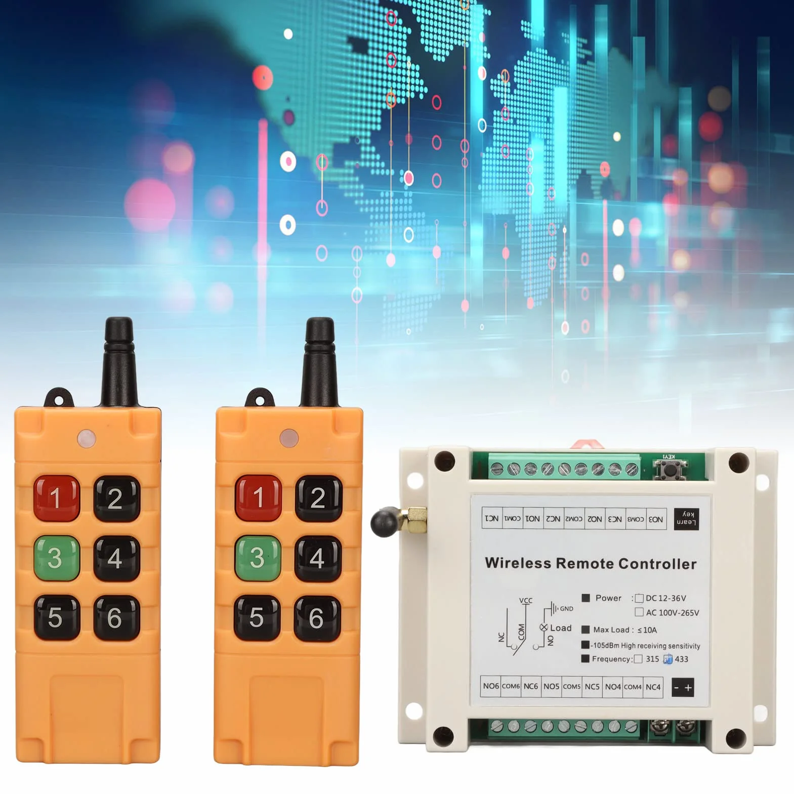 6 Key Crane Pilot Przemysłowy Bezprzewodowy Nadajnik Przełącznik Wciskany, DC12V 6-kanałowy Elektryczny Podnośnik Bezprzewodowy Przełącznik Nadajnik-odbiornik, 433 MHz